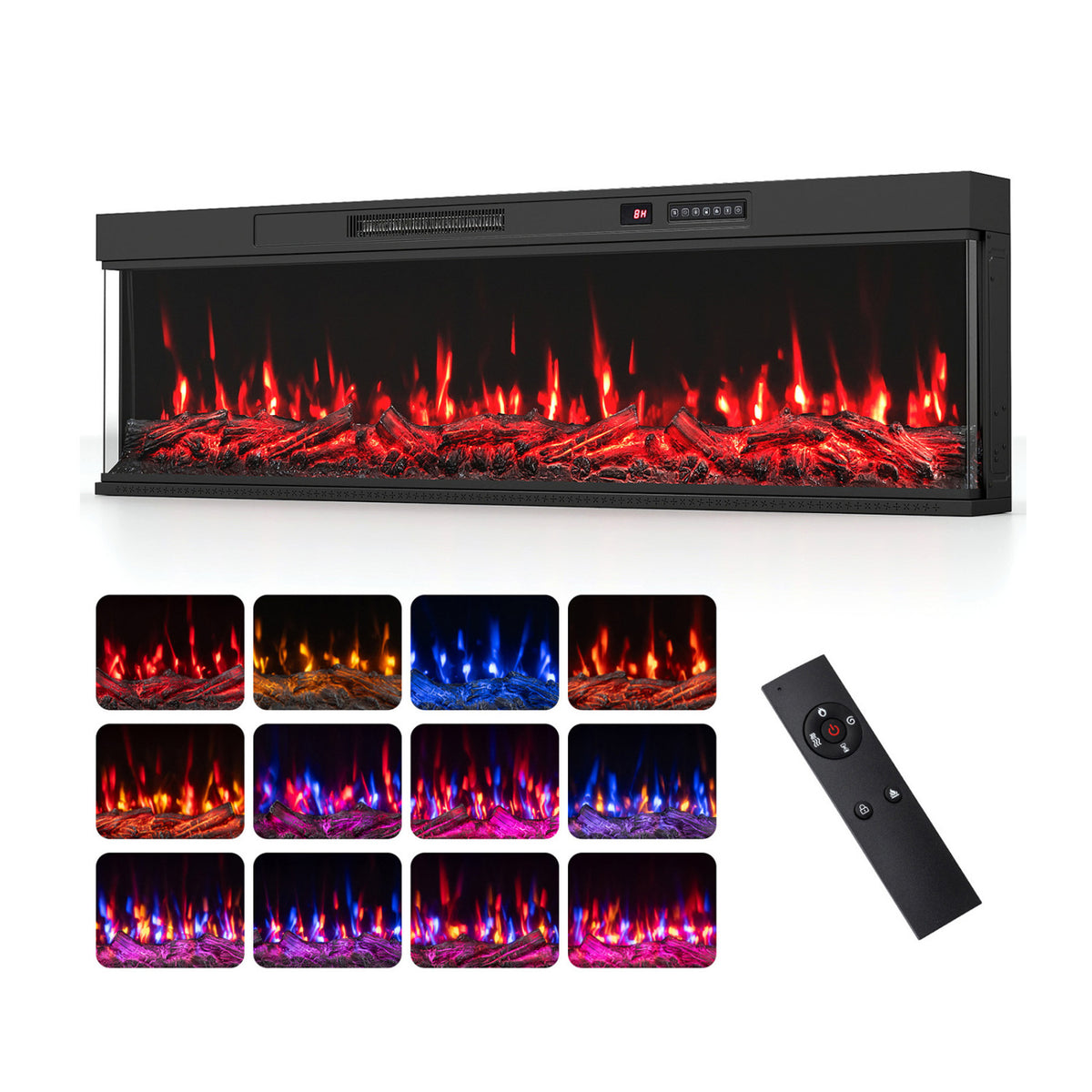 24/40/50/60 Inch 3-Sided Built-in Electric Fireplace Insert with 12 Flame Colors-60"-Fireplaces-DECOROLALA