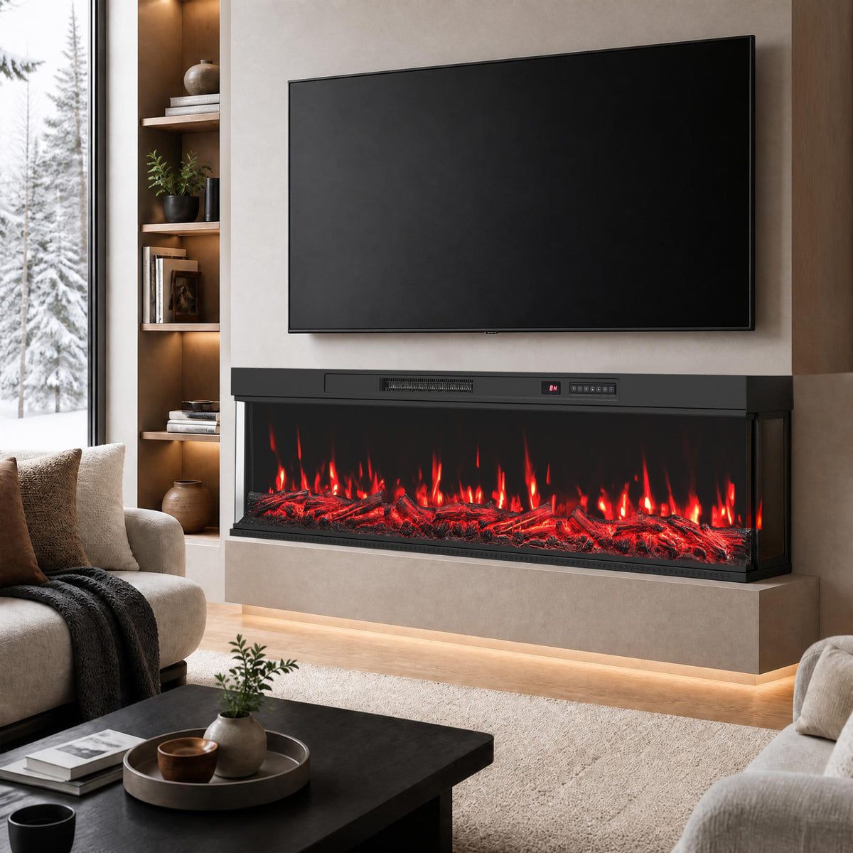 24/40/50/60 Inch 3-Sided Built-in Electric Fireplace Insert with 12 Flame Colors-60"-Fireplaces-DECOROLALA