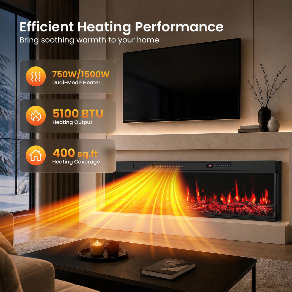 24/40/50/60 Inch 3-Sided Built-in Electric Fireplace Insert with 12 Flame Colors-60"-Fireplaces-DECOROLALA