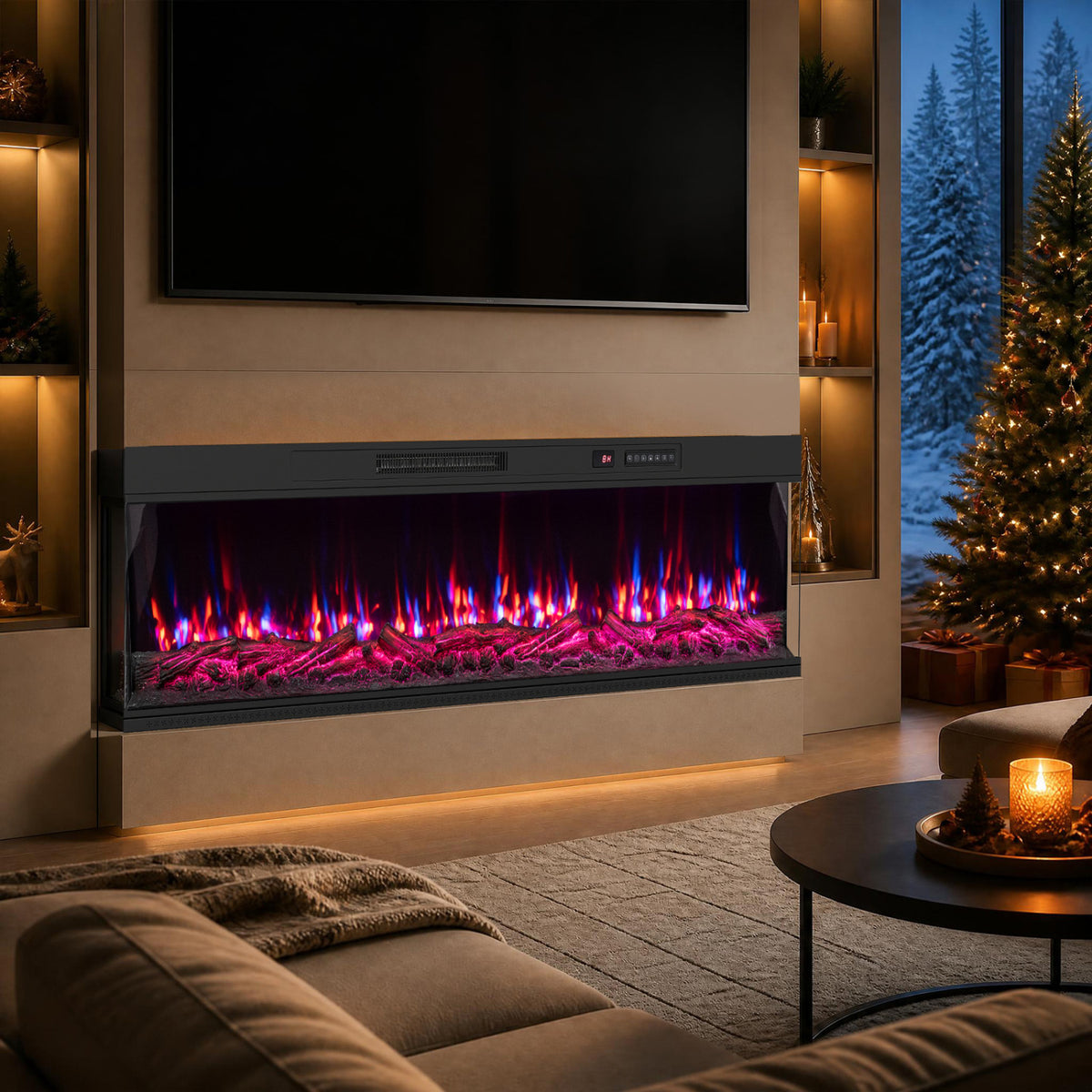 24/40/50/60 Inch 3-Sided Built-in Electric Fireplace Insert with 12 Flame Colors-60"-Fireplaces-DECOROLALA