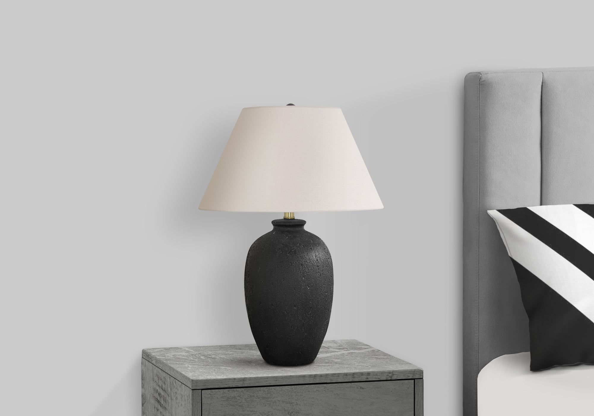 24"H Black Ceramic Table Lamp with Ivory Shade-Lighting-DECOROLALA