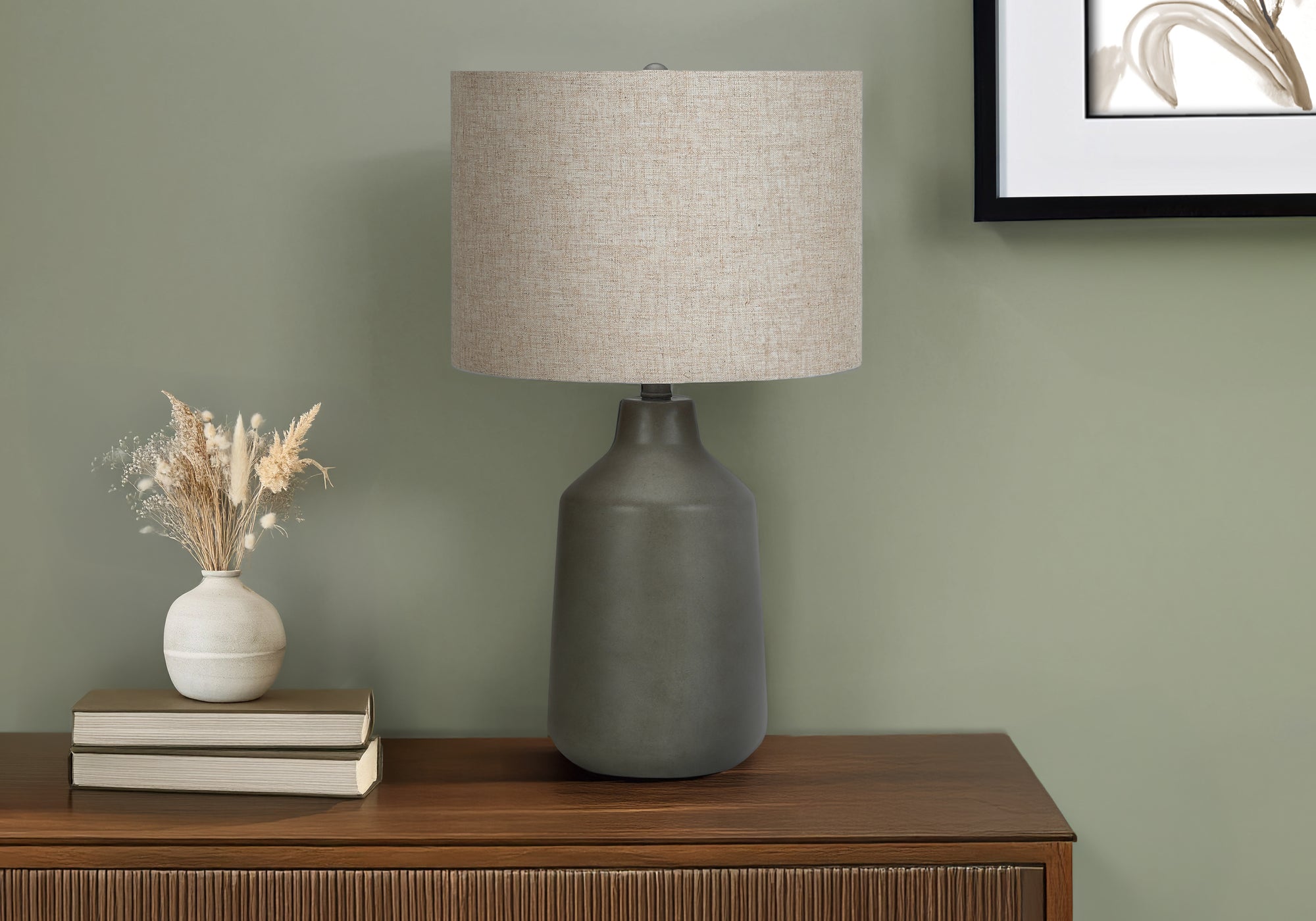 24"H Black Concrete Table Lamp with Grey Shade-Lighting-DECOROLALA