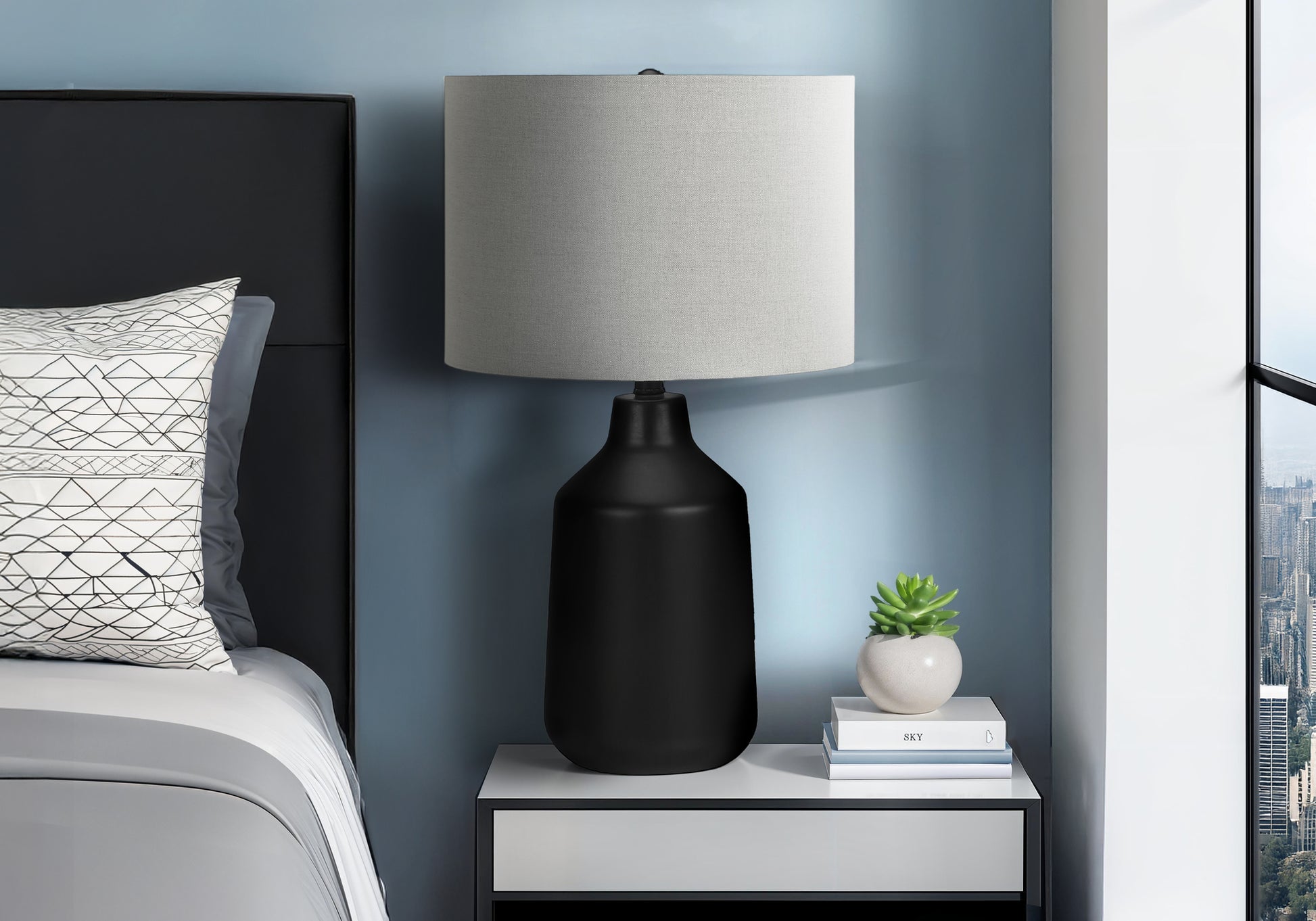 24"H Black Concrete Table Lamp with Grey Shade-Lighting-DECOROLALA