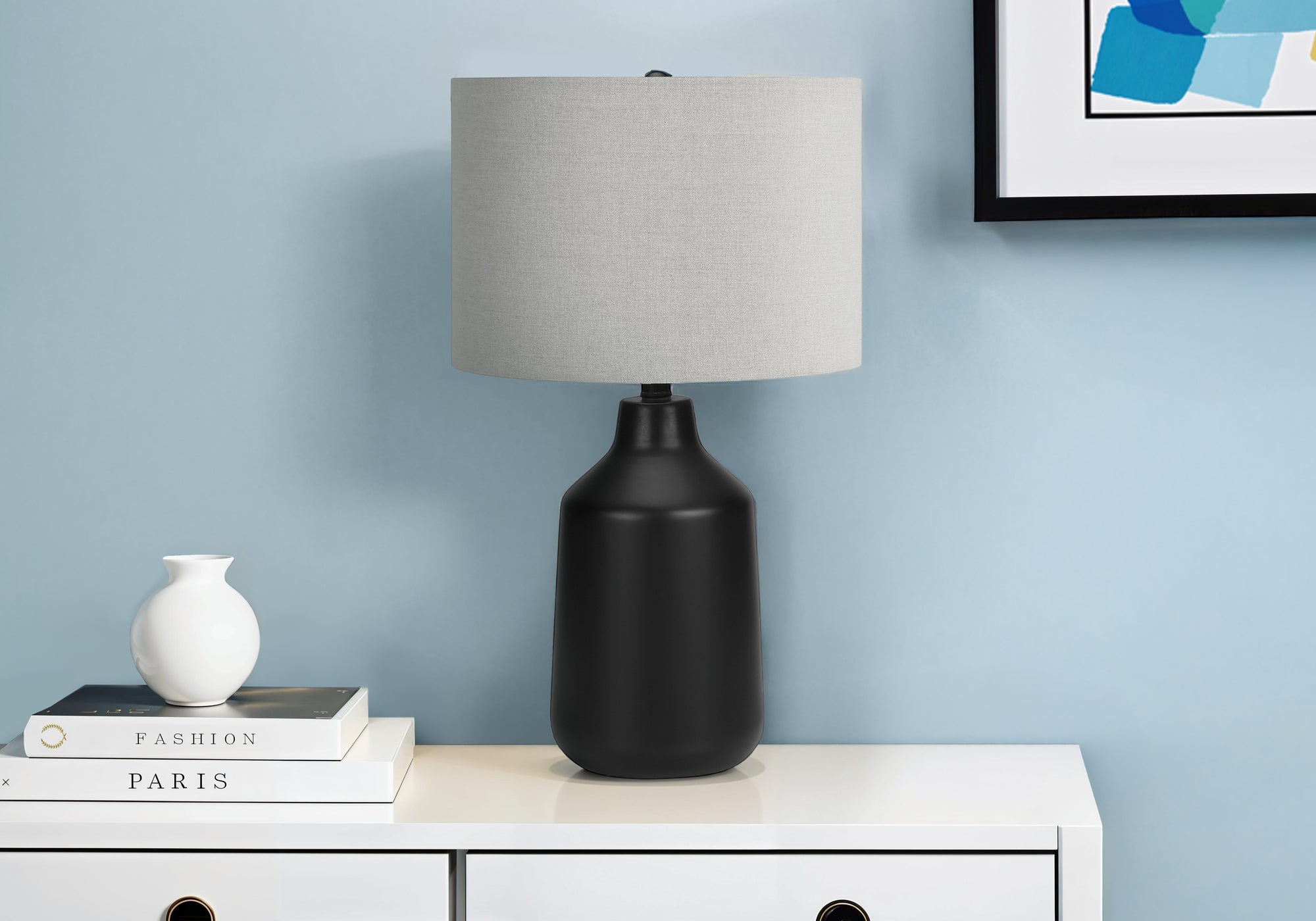 24"H Black Concrete Table Lamp with Grey Shade-Lighting-DECOROLALA
