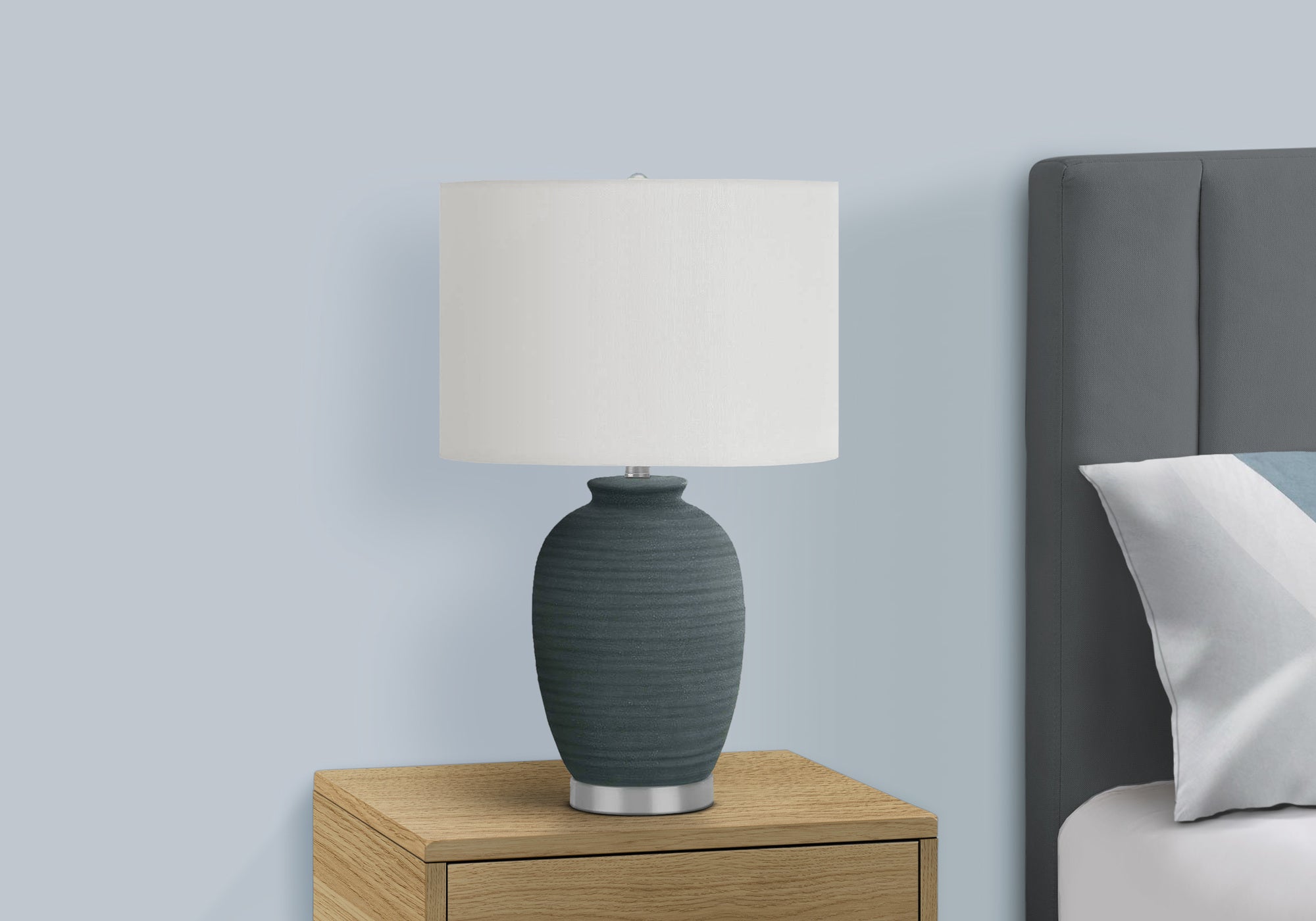 24"H Blue Ceramic Table Lamp with Ivory Shade-Lighting-DECOROLALA