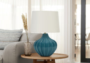 24"H Blue Ceramic Table Lamp with Ivory Shade-Lighting-DECOROLALA