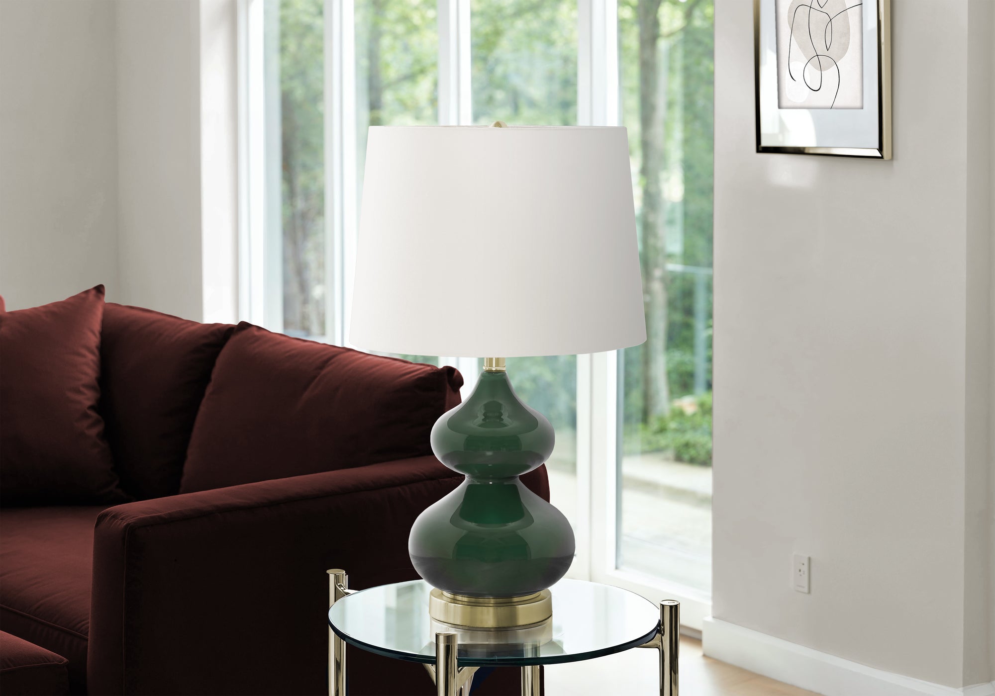 24"H Double-Gourd Table Lamp, Blue Glass/Ivory Shade-Lighting-DECOROLALA