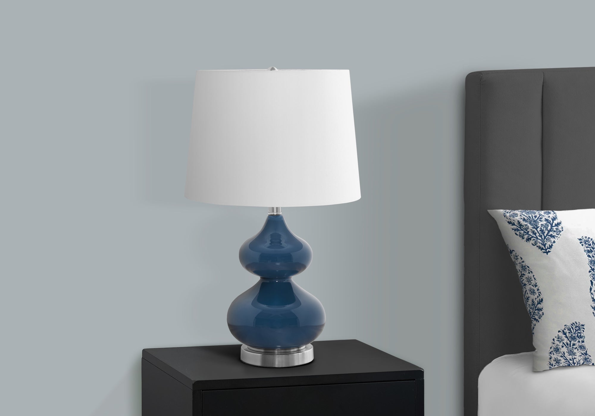 24"H Double-Gourd Table Lamp, Blue Glass/Ivory Shade-Lighting-DECOROLALA