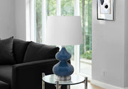 24"H Double-Gourd Table Lamp, Blue Glass/Ivory Shade-Lighting-DECOROLALA