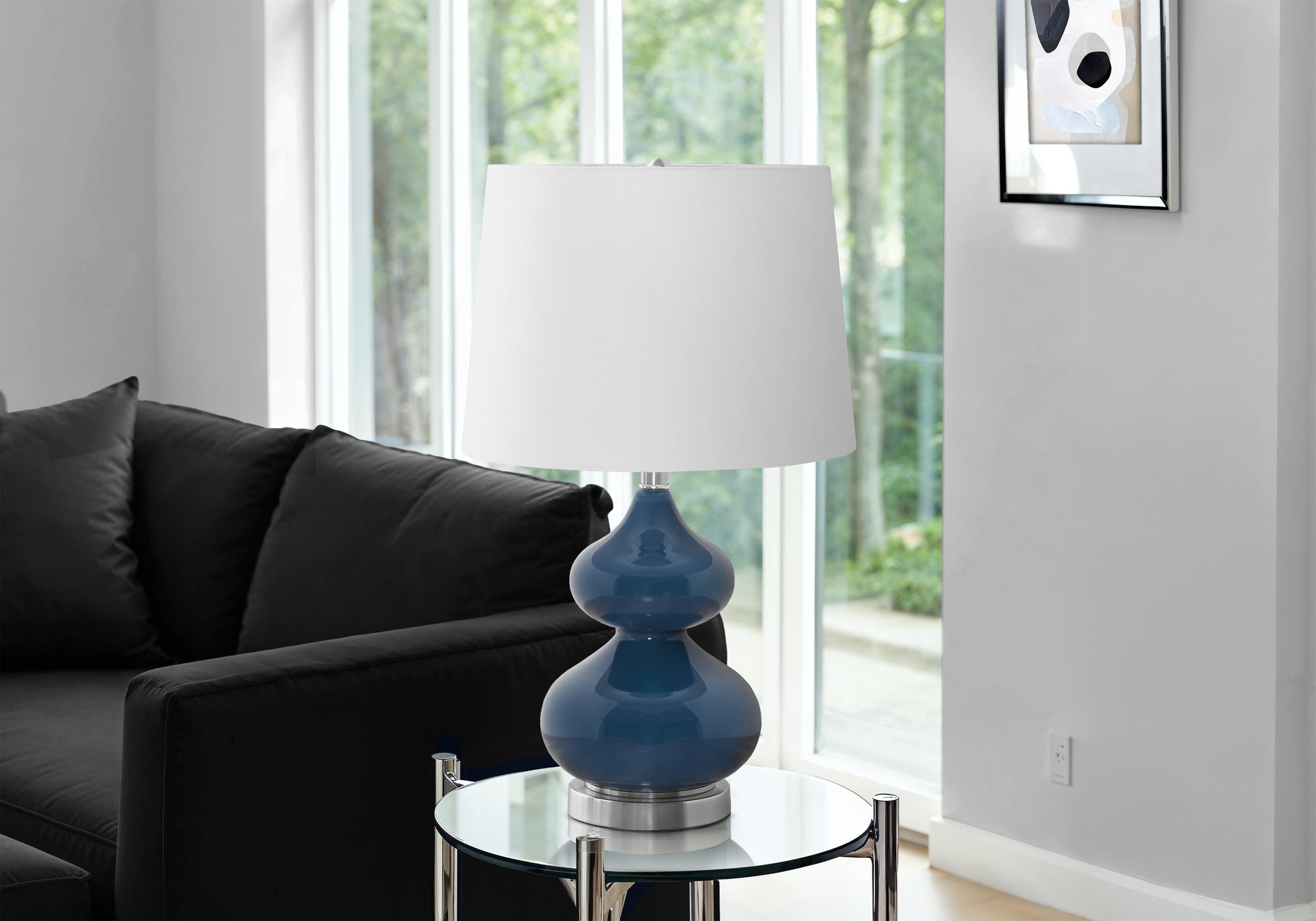 24"H Double-Gourd Table Lamp, Blue Glass/Ivory Shade-Lighting-DECOROLALA