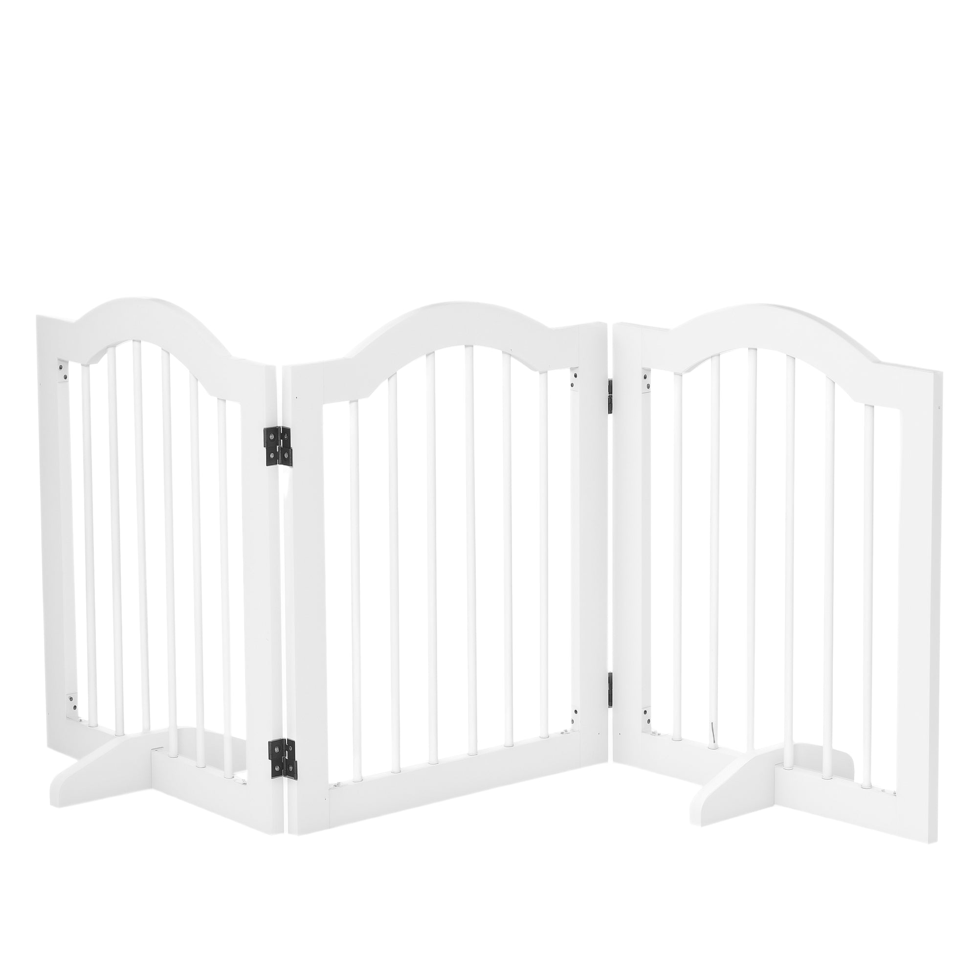 24"H Foldable Dog Gate, 3 Panels Freestanding Pet Gate Barriers Indoor with Support Feet, Puppy Fence for Small Dogs, White-Dogs-DECOROLALA
