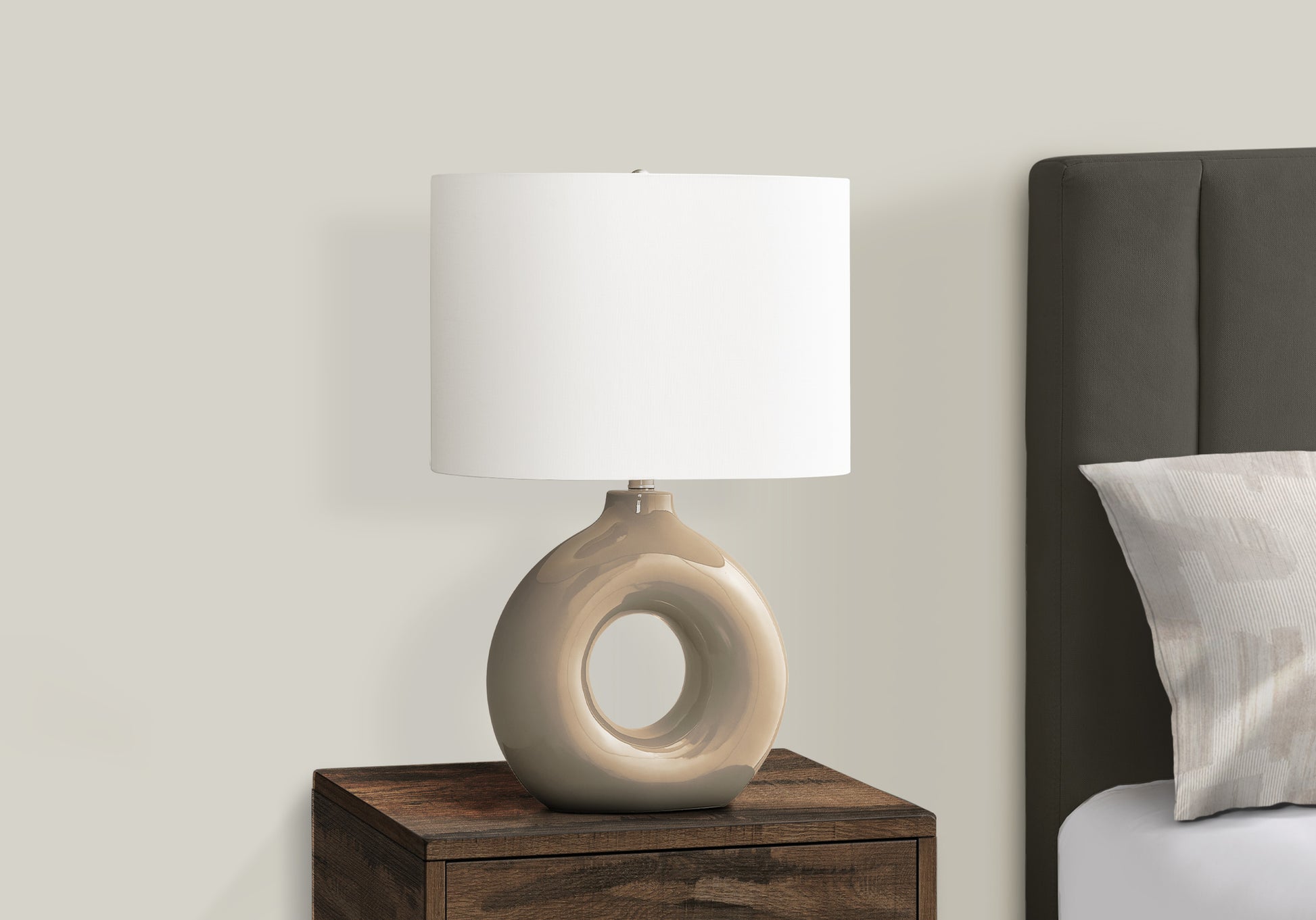 24"H Grey Ceramic Table Lamp with Ivory Shade-Lighting-DECOROLALA
