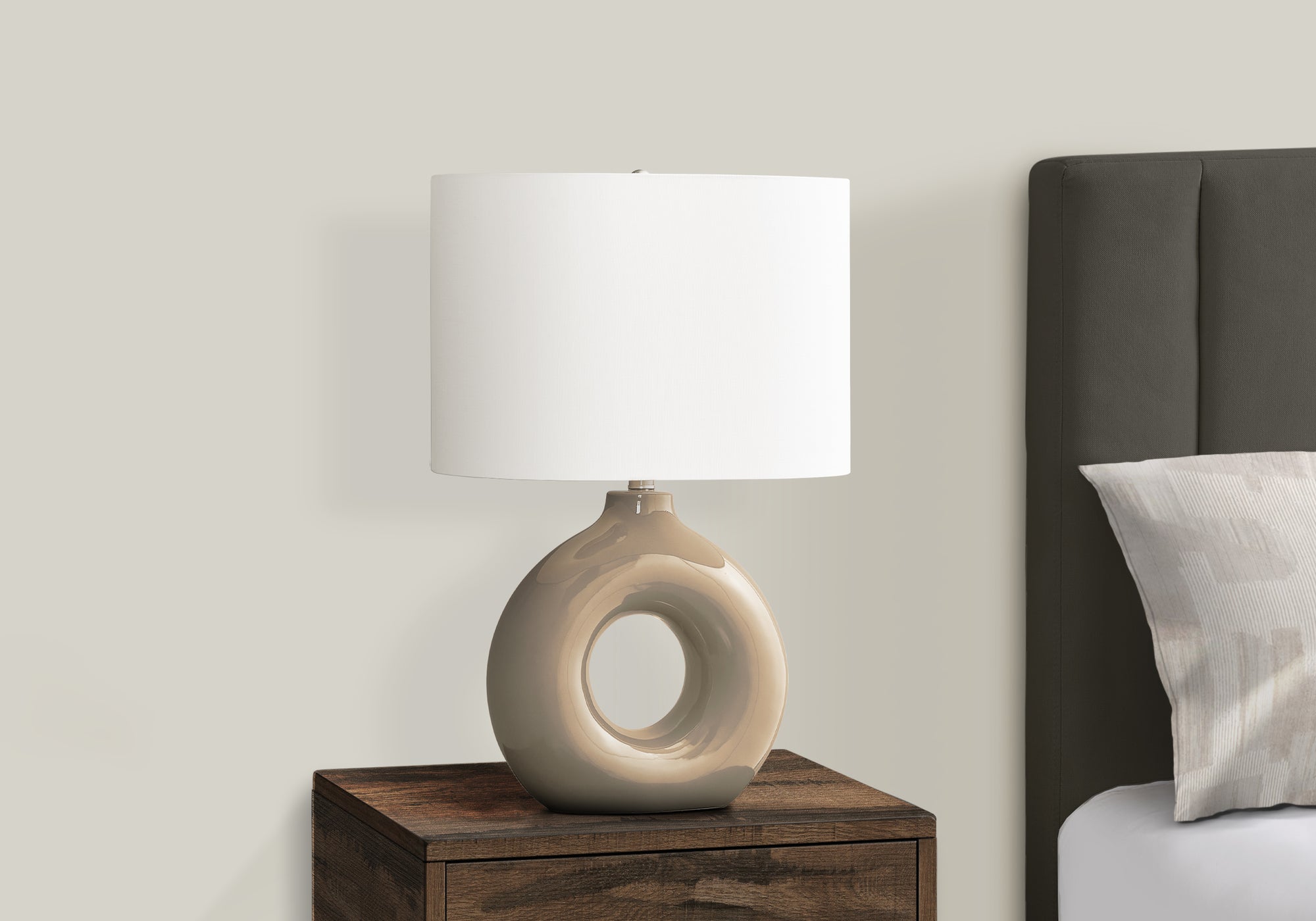 24"H Grey Ceramic Table Lamp with Ivory Shade-Lighting-DECOROLALA