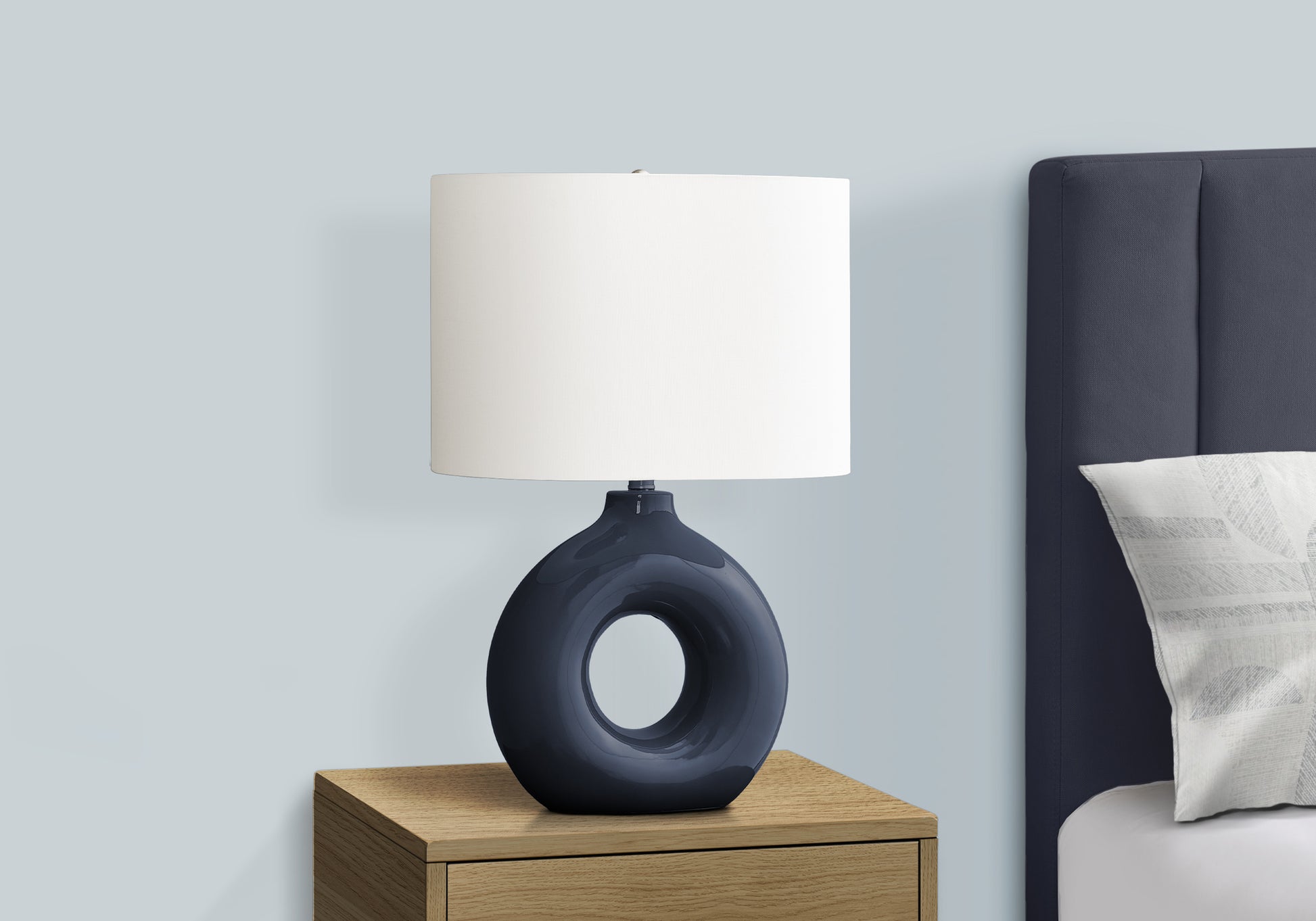 24"H Grey Ceramic Table Lamp with Ivory Shade-Lighting-DECOROLALA