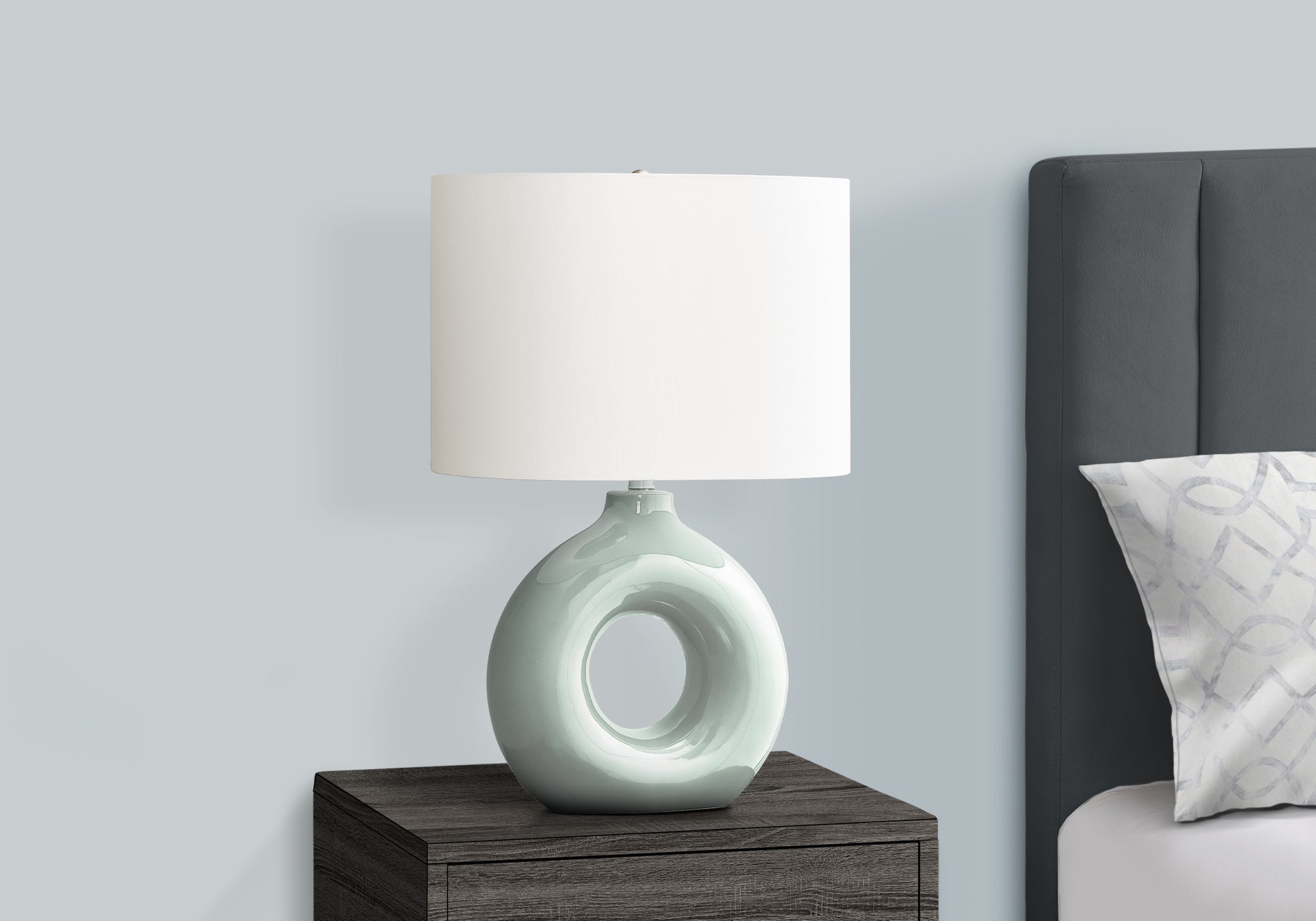24"H Grey Ceramic Table Lamp with Ivory Shade-Lighting-DECOROLALA