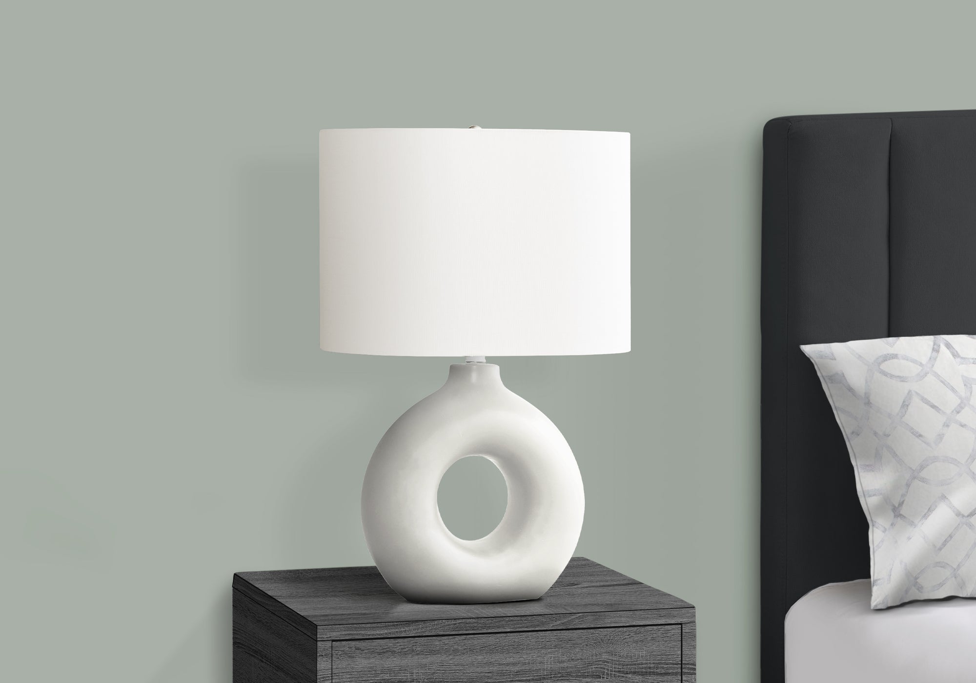 24"H Grey Ceramic Table Lamp with Ivory Shade-Lighting-DECOROLALA
