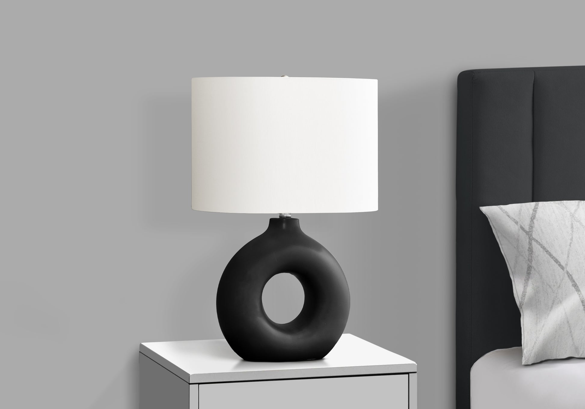 24"H Grey Ceramic Table Lamp with Ivory Shade-Lighting-DECOROLALA
