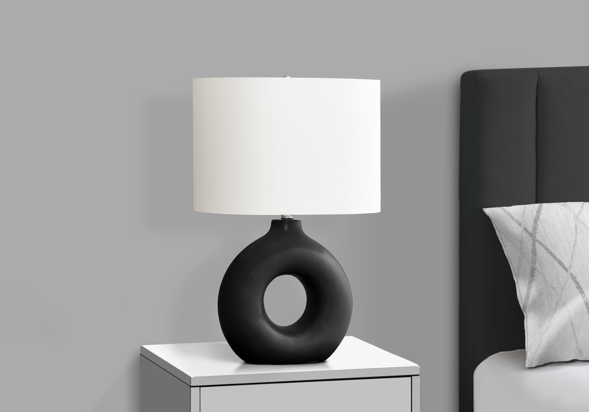 24"H Grey Ceramic Table Lamp with Ivory Shade-Lighting-DECOROLALA