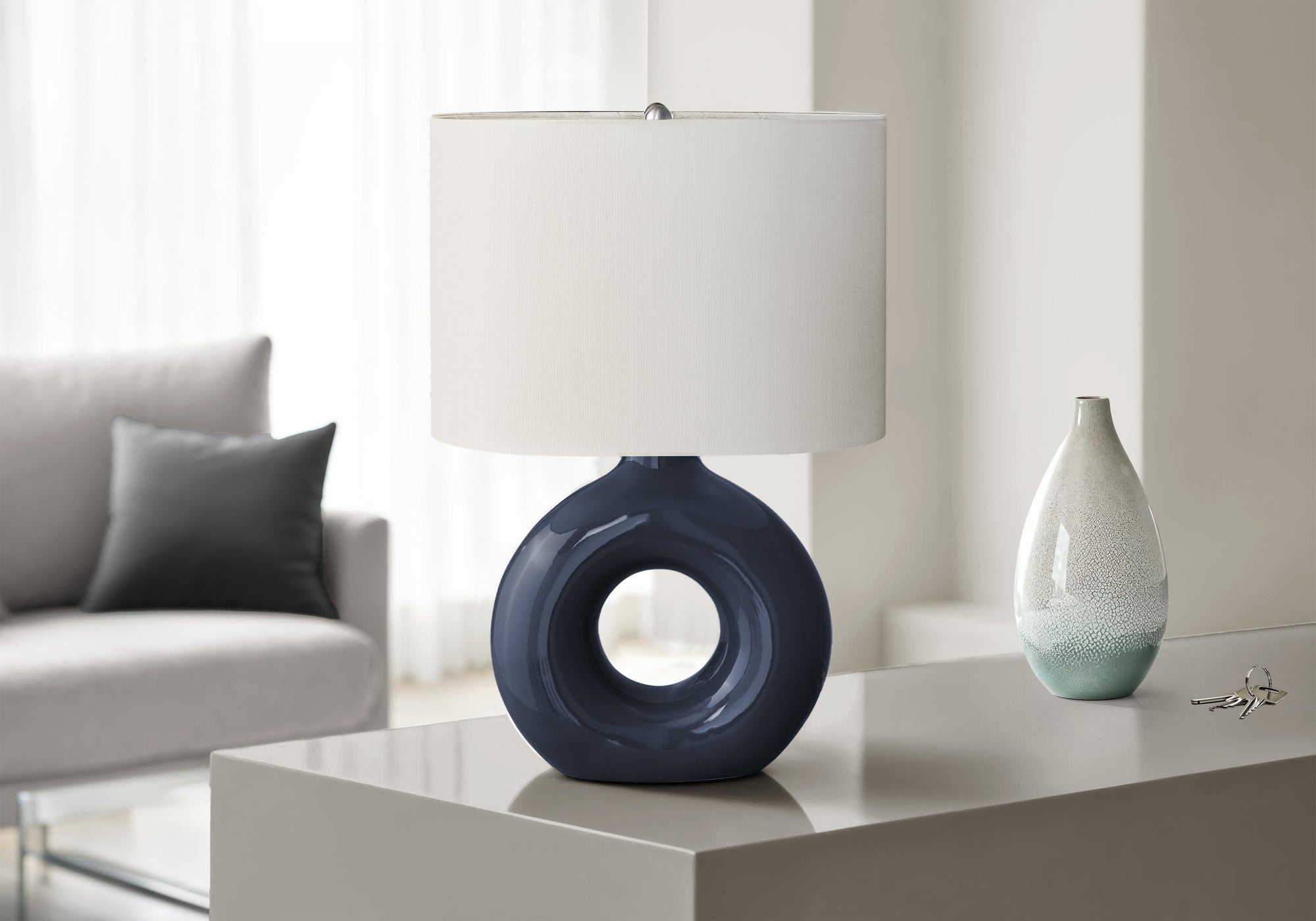 24"H Grey Ceramic Table Lamp with Ivory Shade-Lighting-DECOROLALA