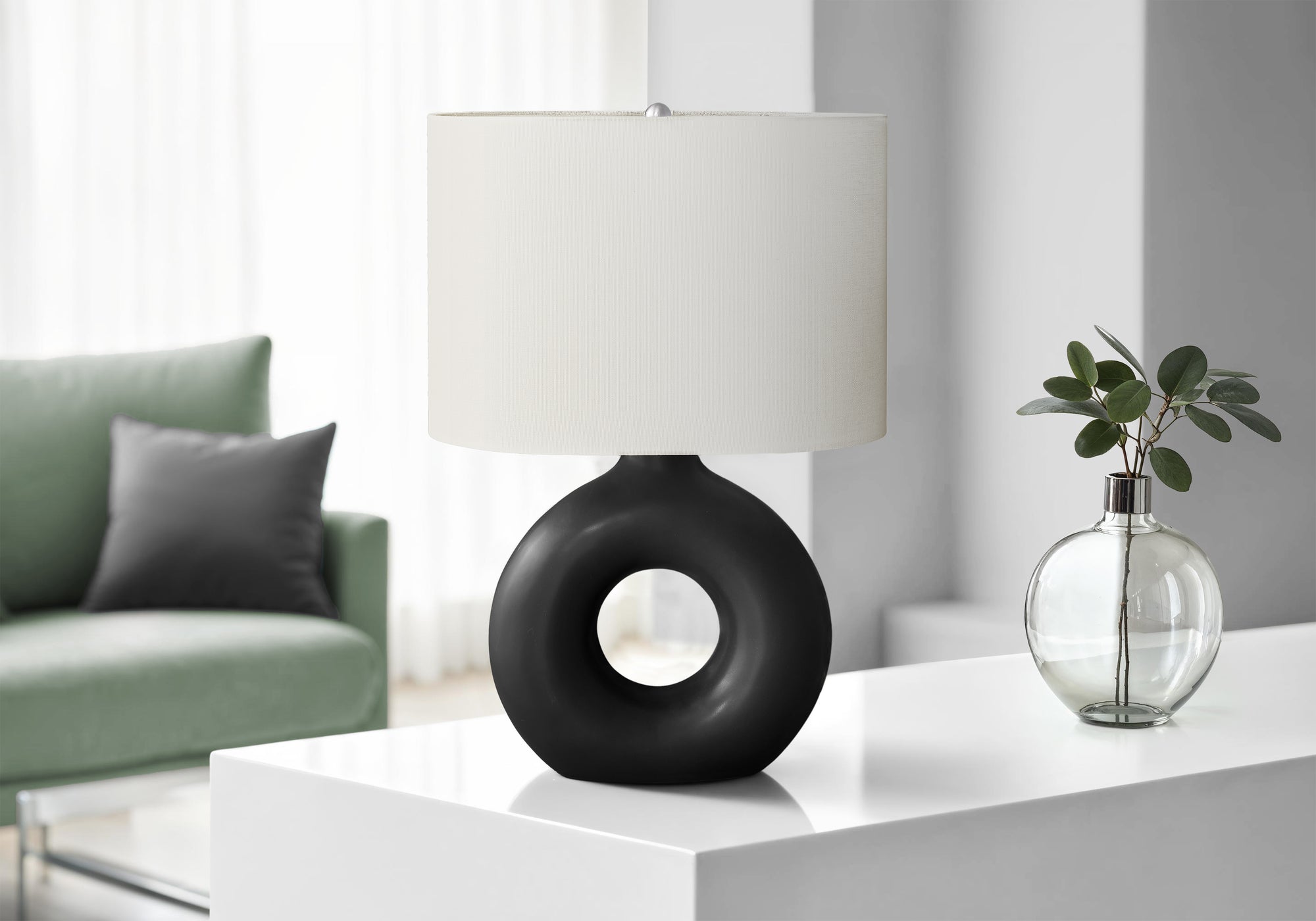 24"H Grey Ceramic Table Lamp with Ivory Shade-Lighting-DECOROLALA