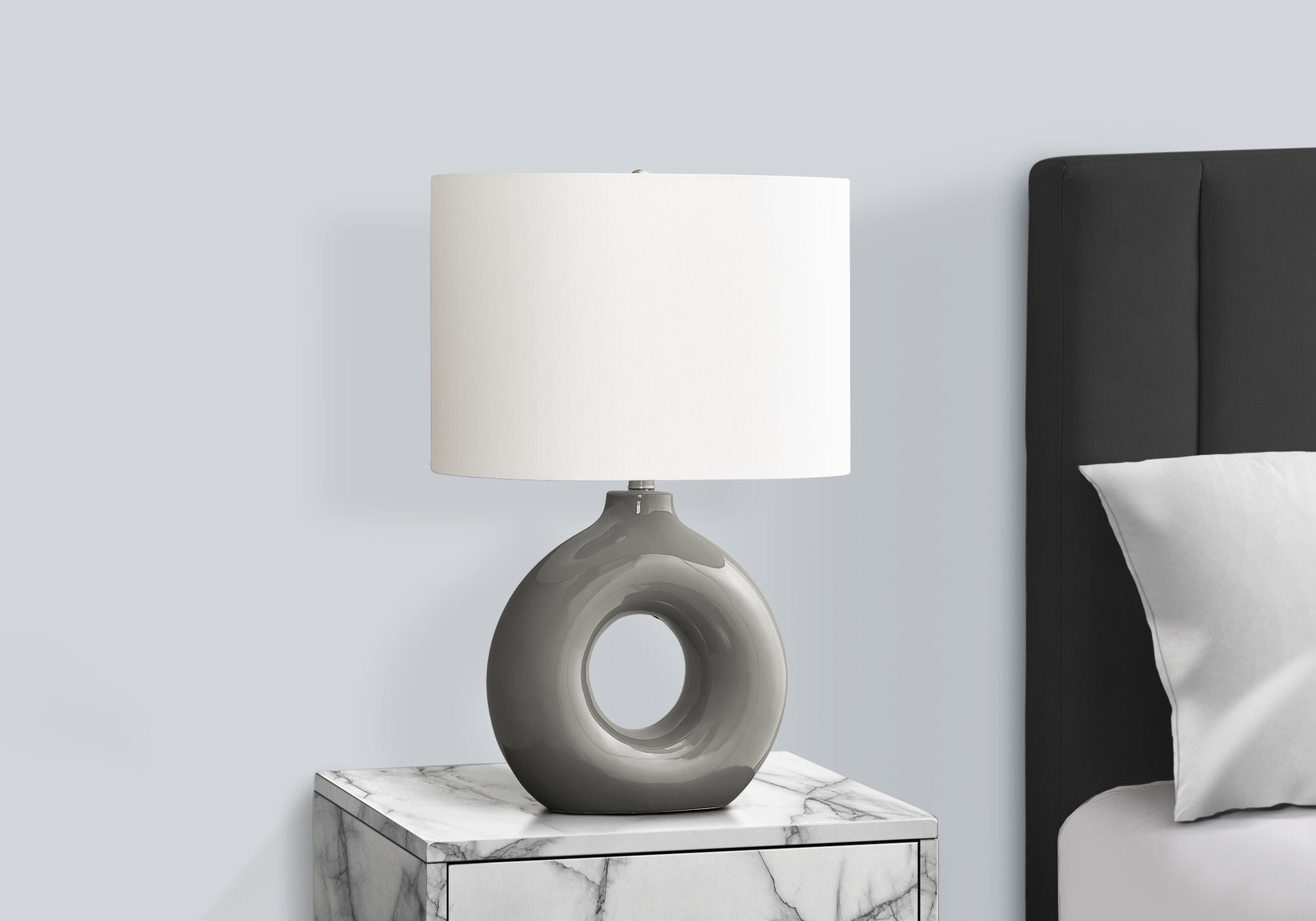 24"H Grey Ceramic Table Lamp with Ivory Shade-Lighting-DECOROLALA