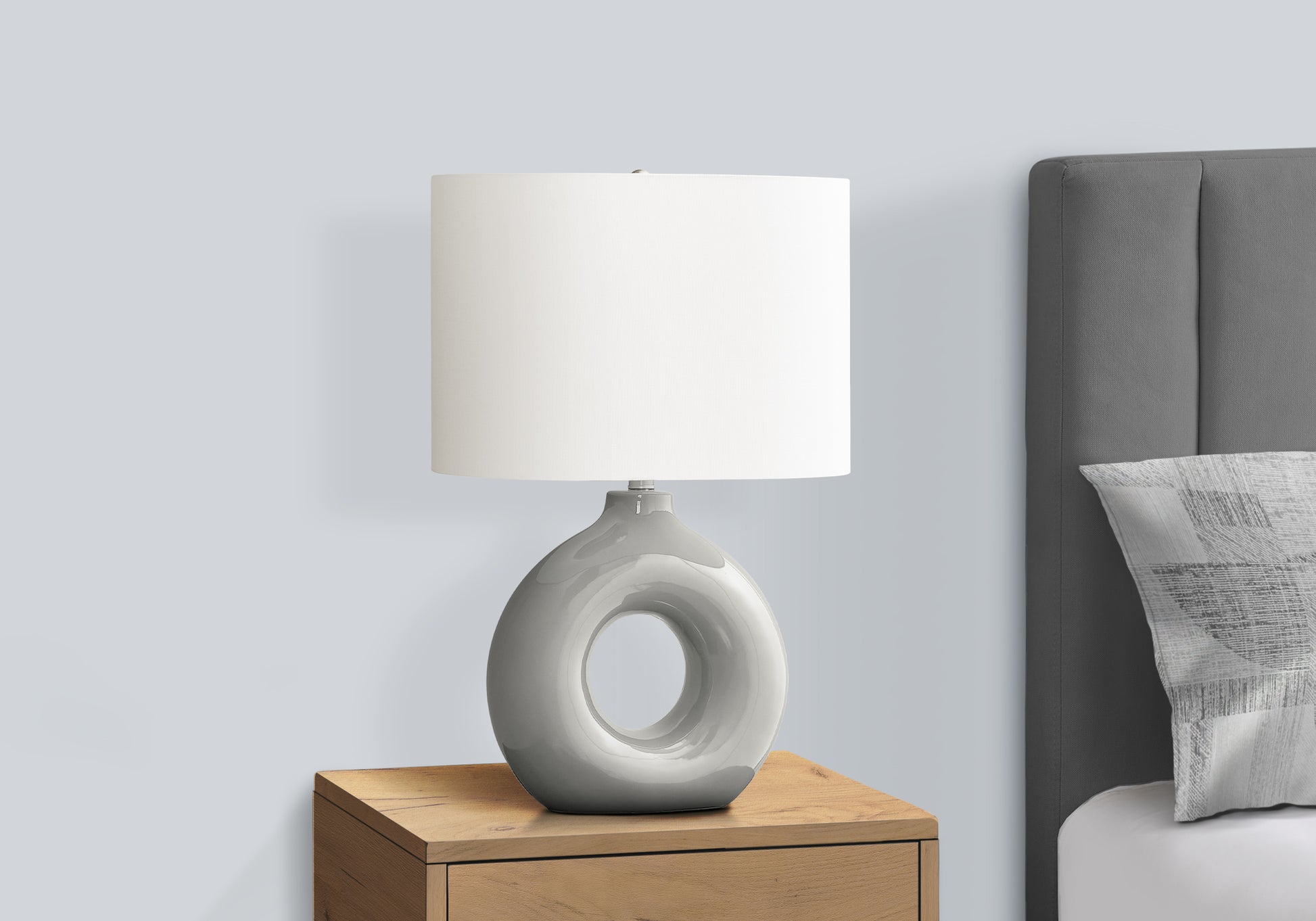 24"H Grey Ceramic Table Lamp with Ivory Shade-Lighting-DECOROLALA