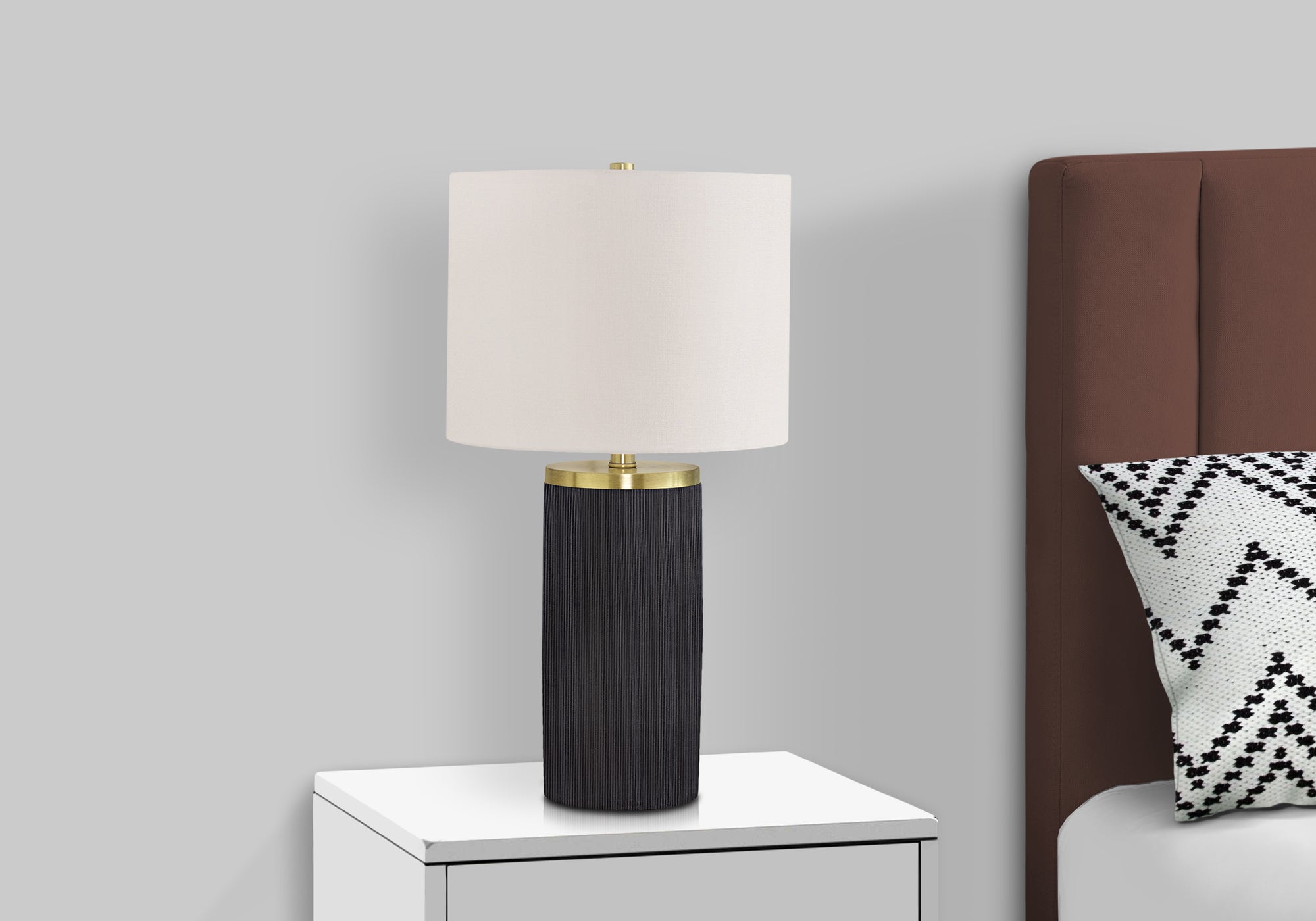 24"H Table Lamp Black Concrete Base Ivory Shade-Lighting-DECOROLALA