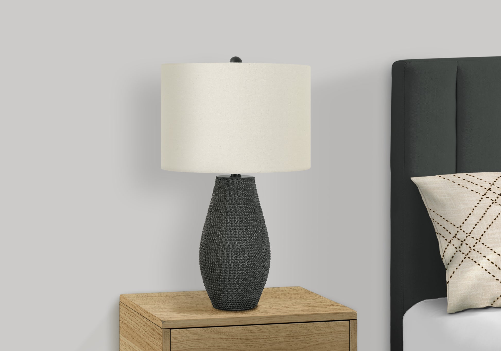 24"H Table Lamp Grey Resin Base Ivory Shade-Lighting-DECOROLALA