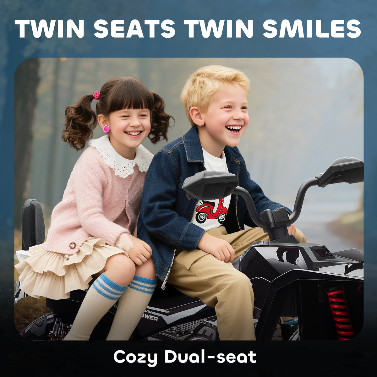 2-Seater All-Terrain 4 Wheeler, 24V Kids ATV Ride-On, Electric Quad Car with Dual Motor, for Boys and Girls-Toys & Games > Baby & Toddler Toys > Electric Ride-On Toys > Electric Toy Cars-DECOROLALA