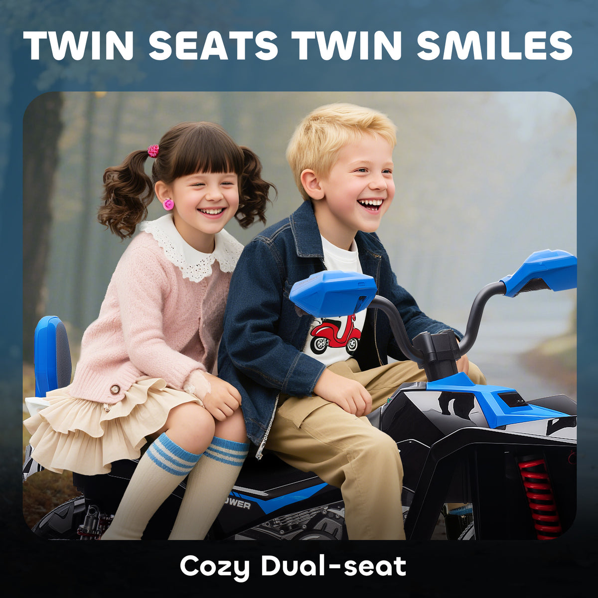 2-Seater All-Terrain 4 Wheeler, 24V Kids ATV Ride-On, Electric Quad Car with Dual Motor, for Boys and Girls-Toys & Games > Baby & Toddler Toys > Electric Ride-On Toys > Electric Toy Cars-DECOROLALA