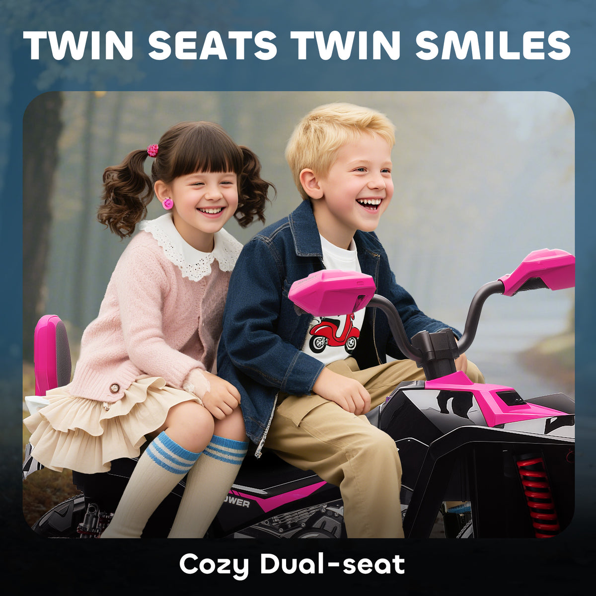 2-Seater All-Terrain 4 Wheeler, 24V Kids ATV Ride-On, Electric Quad Car with Dual Motor, for Boys and Girls-Toys & Games > Baby & Toddler Toys > Electric Ride-On Toys > Electric Toy Cars-DECOROLALA