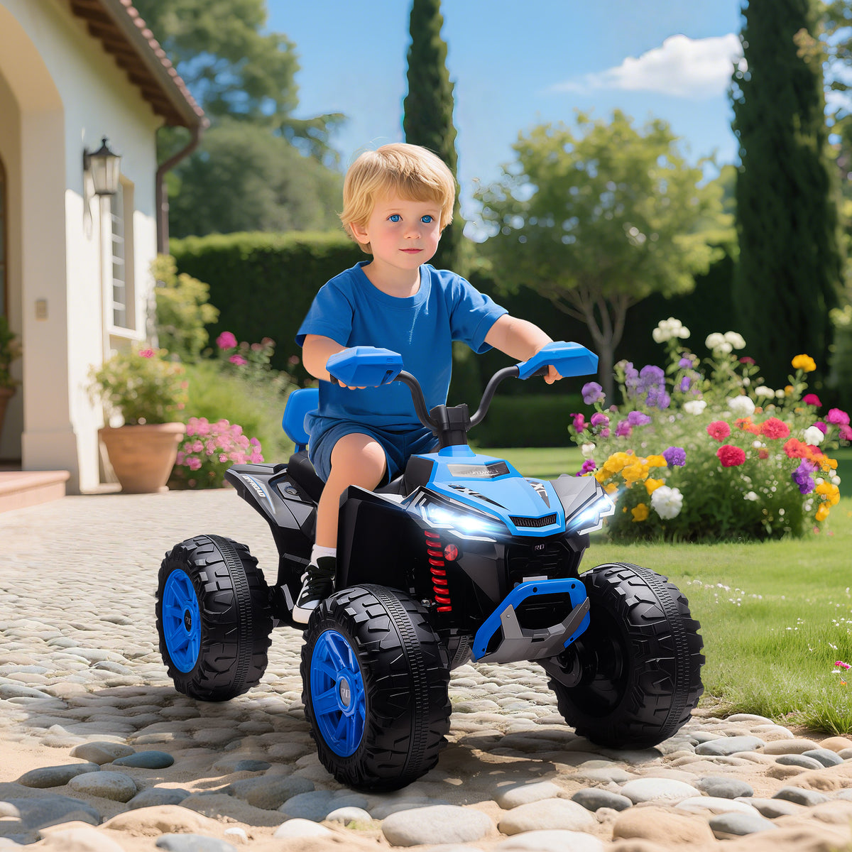 2-Seater All-Terrain 4 Wheeler, 24V Kids ATV Ride-On, Electric Quad Car with Dual Motor, for Boys and Girls-Toys & Games > Baby & Toddler Toys > Electric Ride-On Toys > Electric Toy Cars-DECOROLALA