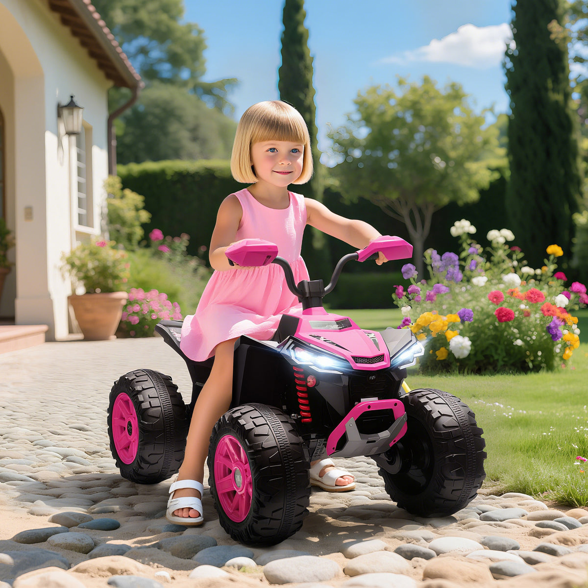 2-Seater All-Terrain 4 Wheeler, 24V Kids ATV Ride-On, Electric Quad Car with Dual Motor, for Boys and Girls-Toys & Games > Baby & Toddler Toys > Electric Ride-On Toys > Electric Toy Cars-DECOROLALA