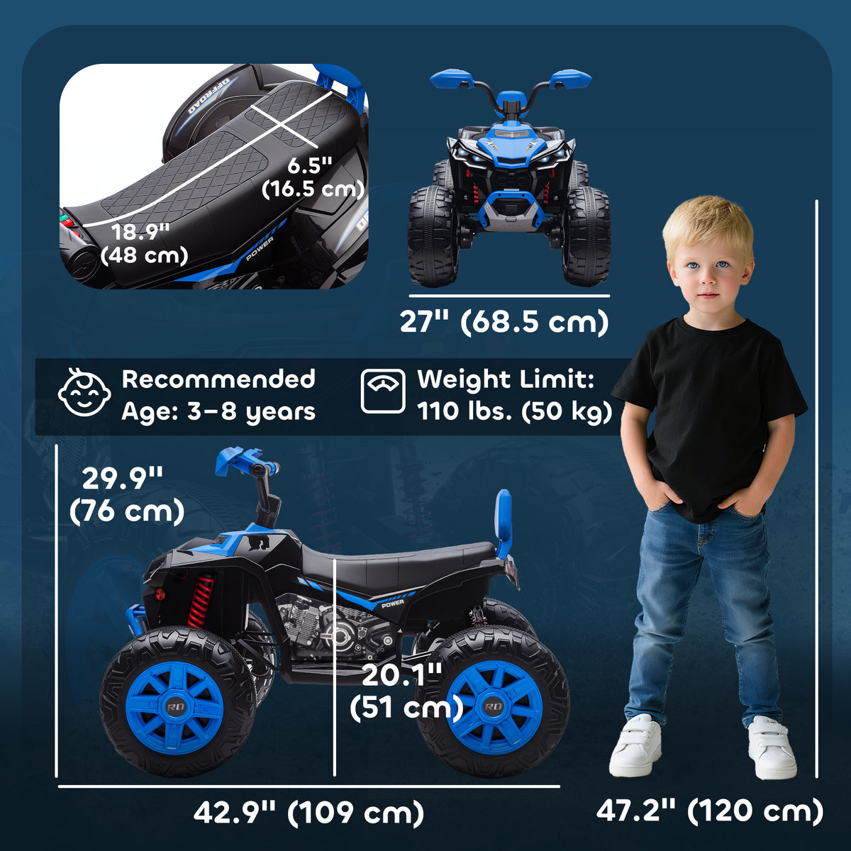 2-Seater All-Terrain 4 Wheeler, 24V Kids ATV Ride-On, Electric Quad Car with Dual Motor, for Boys and Girls-Toys & Games > Baby & Toddler Toys > Electric Ride-On Toys > Electric Toy Cars-DECOROLALA