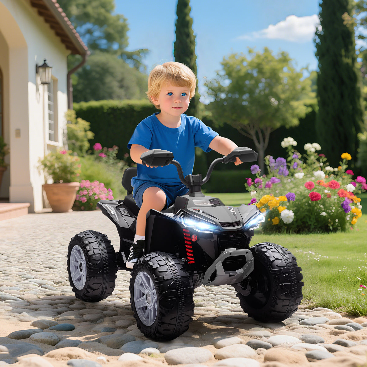 2-Seater All-Terrain 4 Wheeler, 24V Kids ATV Ride-On, Electric Quad Car with Dual Motor, for Boys and Girls-Toys & Games > Baby & Toddler Toys > Electric Ride-On Toys > Electric Toy Cars-DECOROLALA