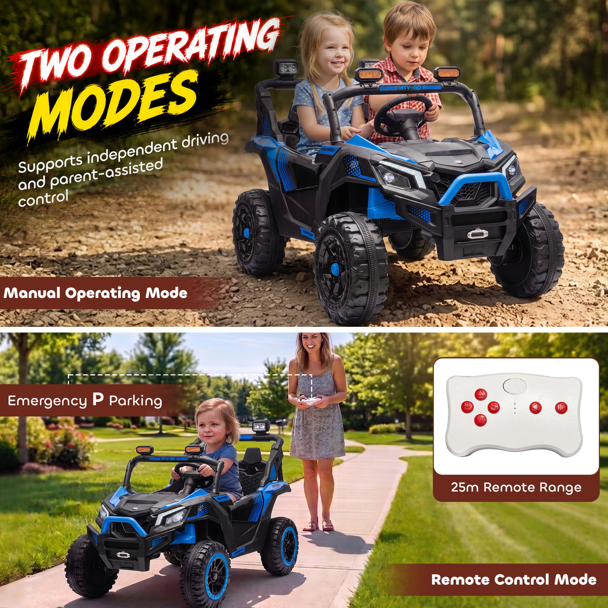 24V 2 Seater Ride On Truck Car for Kids with Remote Control, Dual Motors, 4-Wheel Suspension, Storage for Ages 3-8-Toys & Games > Baby & Toddler Toys > Electric Ride-On Toys > Electric Toy Cars-DECOROLALA