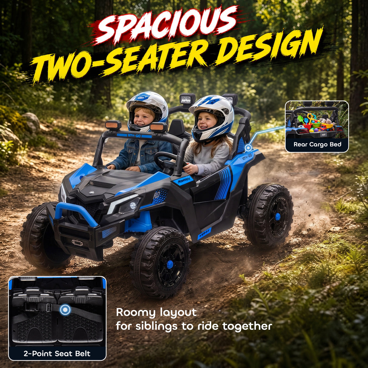 24V 2 Seater Ride On Truck Car for Kids with Remote Control, Dual Motors, 4-Wheel Suspension, Storage for Ages 3-8-Toys & Games > Baby & Toddler Toys > Electric Ride-On Toys > Electric Toy Cars-DECOROLALA