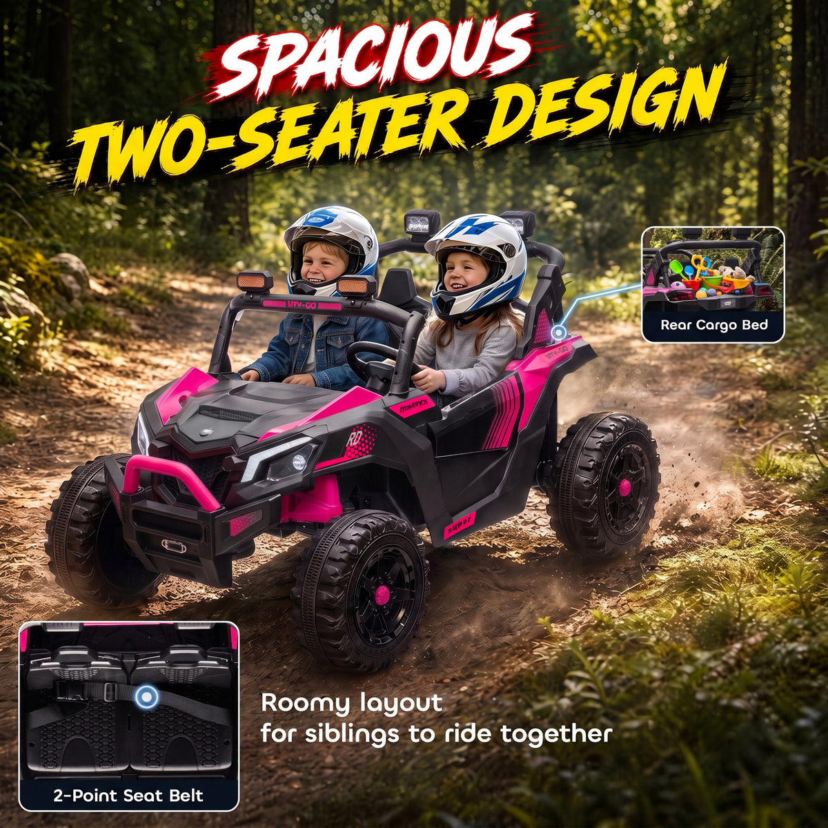 24V 2 Seater Ride On Truck Car for Kids with Remote Control, Dual Motors, 4-Wheel Suspension, Storage for Ages 3-8-Toys & Games > Baby & Toddler Toys > Electric Ride-On Toys > Electric Toy Cars-DECOROLALA