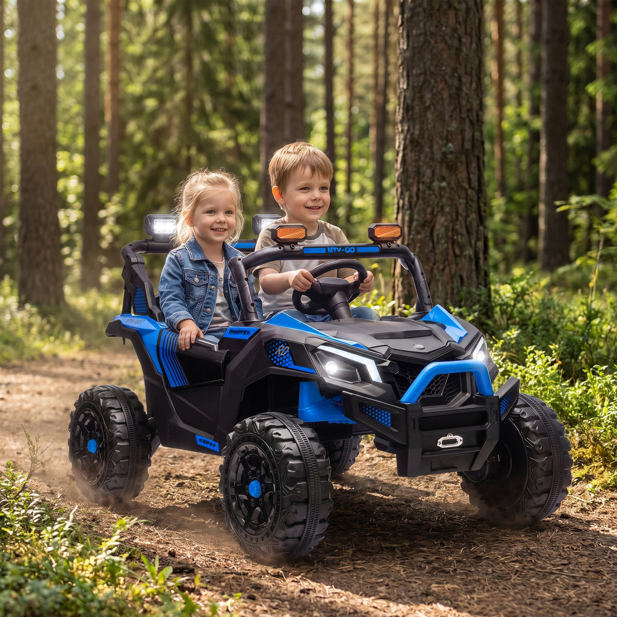 24V 2 Seater Ride On Truck Car for Kids with Remote Control, Dual Motors, 4-Wheel Suspension, Storage for Ages 3-8-Toys & Games > Baby & Toddler Toys > Electric Ride-On Toys > Electric Toy Cars-DECOROLALA