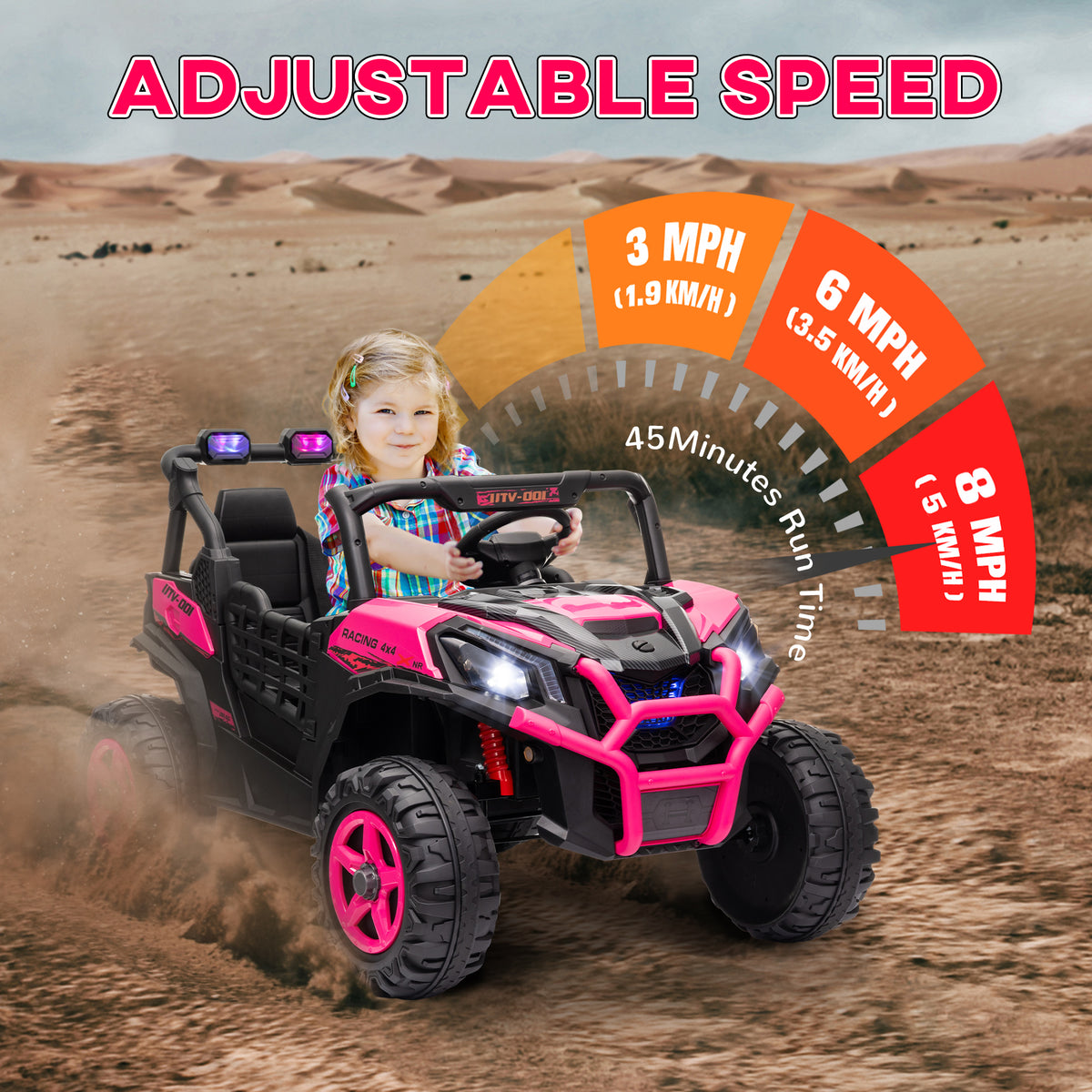 2 Seater 24V Electric Car for Kids w/ Remote Control, 3 Speed, LED Lights, Music, Horn, Spring Suspension-Toys & Games > Baby & Toddler Toys > Electric Ride-On Toys > Electric Toy Cars-DECOROLALA