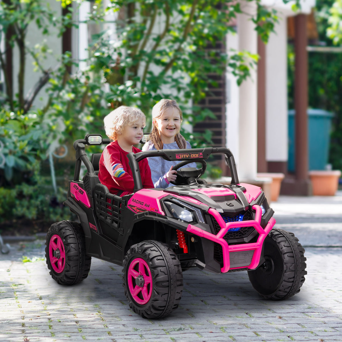 2 Seater 24V Electric Car for Kids w/ Remote Control, 3 Speed, LED Lights, Music, Horn, Spring Suspension-Toys & Games > Baby & Toddler Toys > Electric Ride-On Toys > Electric Toy Cars-DECOROLALA