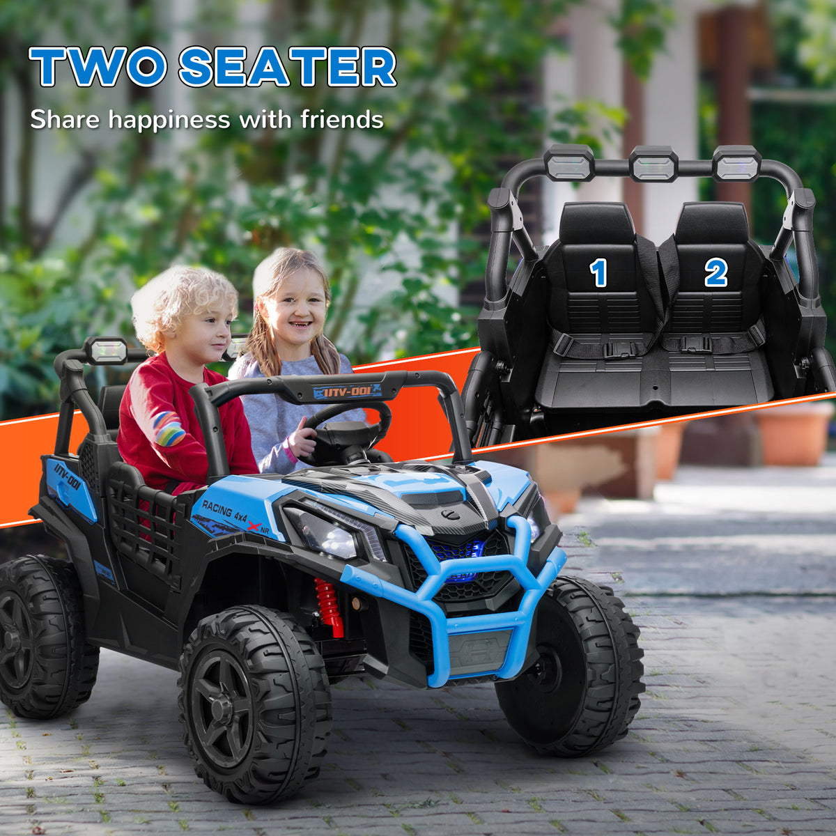 2 Seater 24V Electric Car for Kids w/ Remote Control, 3 Speed, LED Lights, Music, Horn, Spring Suspension-Toys & Games > Baby & Toddler Toys > Electric Ride-On Toys > Electric Toy Cars-DECOROLALA