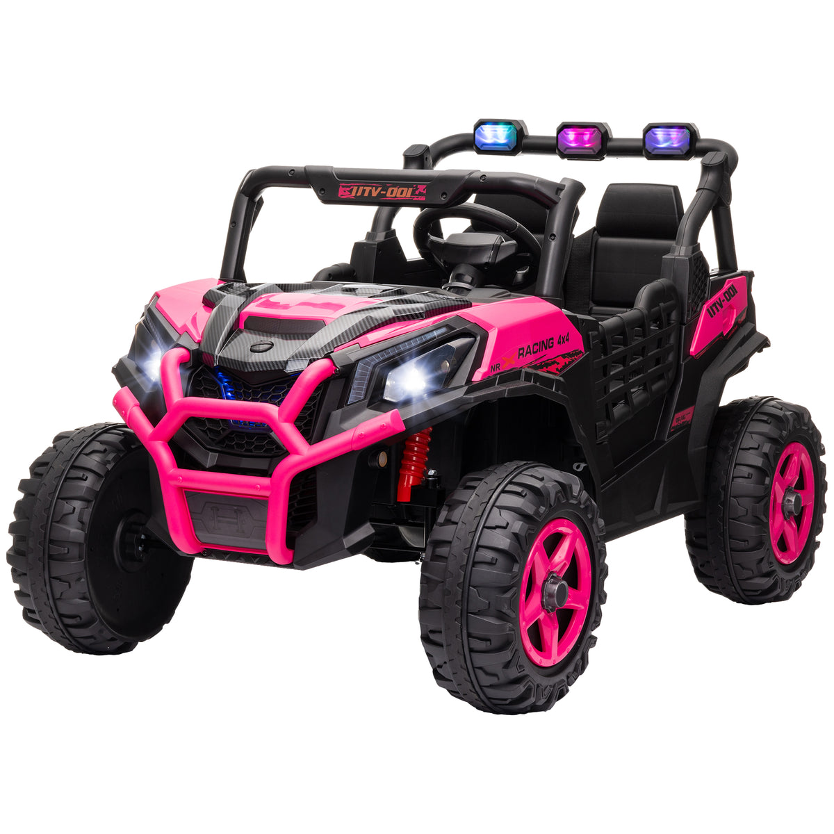 2 Seater 24V Electric Car for Kids w/ Remote Control, 3 Speed, LED Lights, Music, Horn, Spring Suspension-Toys & Games > Baby & Toddler Toys > Electric Ride-On Toys > Electric Toy Cars-DECOROLALA