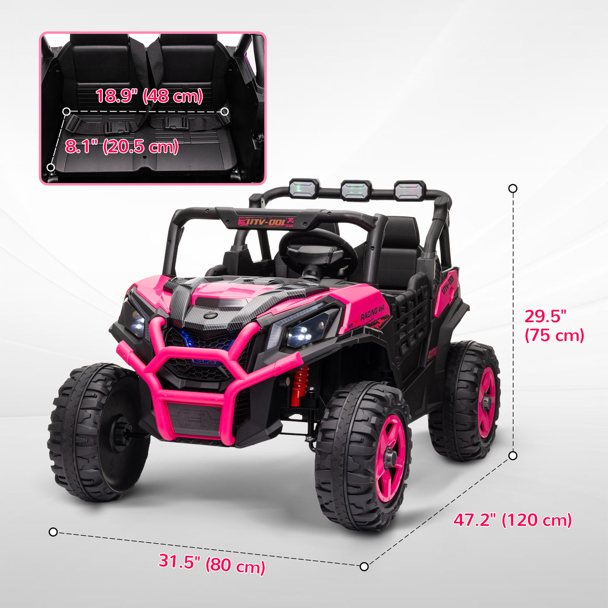 2 Seater 24V Electric Car for Kids w/ Remote Control, 3 Speed, LED Lights, Music, Horn, Spring Suspension-Toys & Games > Baby & Toddler Toys > Electric Ride-On Toys > Electric Toy Cars-DECOROLALA