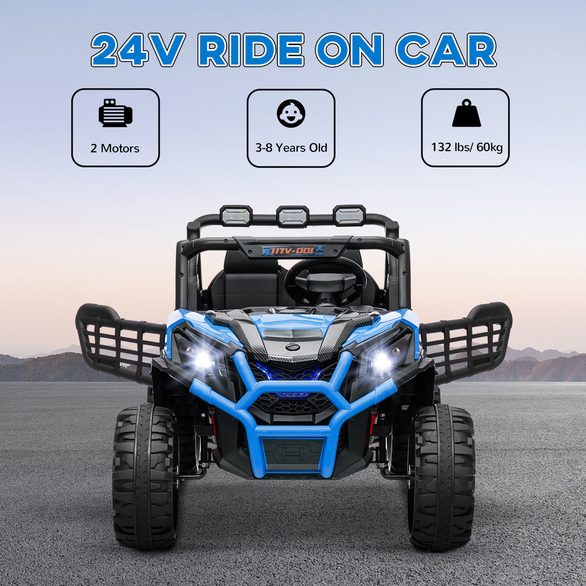 2 Seater 24V Electric Car for Kids w/ Remote Control, 3 Speed, LED Lights, Music, Horn, Spring Suspension-Toys & Games > Baby & Toddler Toys > Electric Ride-On Toys > Electric Toy Cars-DECOROLALA