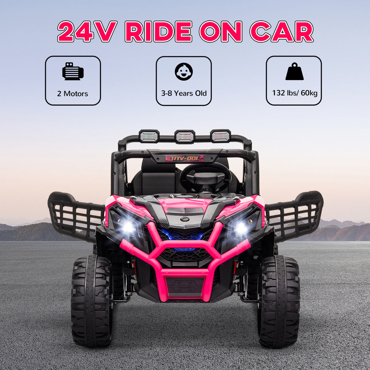 2 Seater 24V Electric Car for Kids w/ Remote Control, 3 Speed, LED Lights, Music, Horn, Spring Suspension-Toys & Games > Baby & Toddler Toys > Electric Ride-On Toys > Electric Toy Cars-DECOROLALA