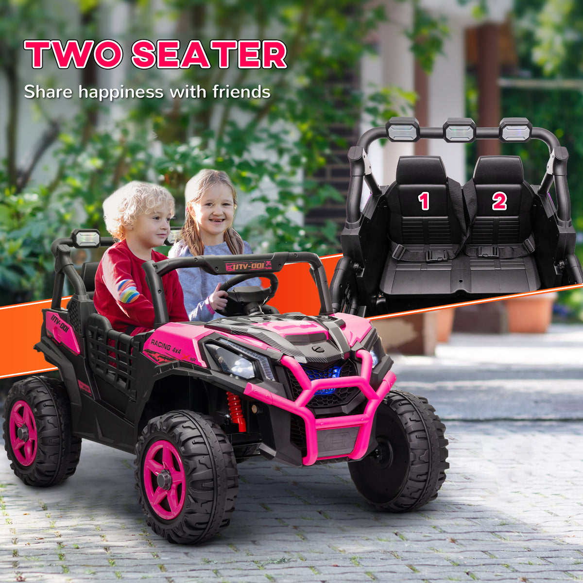 2 Seater 24V Electric Car for Kids w/ Remote Control, 3 Speed, LED Lights, Music, Horn, Spring Suspension-Toys & Games > Baby & Toddler Toys > Electric Ride-On Toys > Electric Toy Cars-DECOROLALA