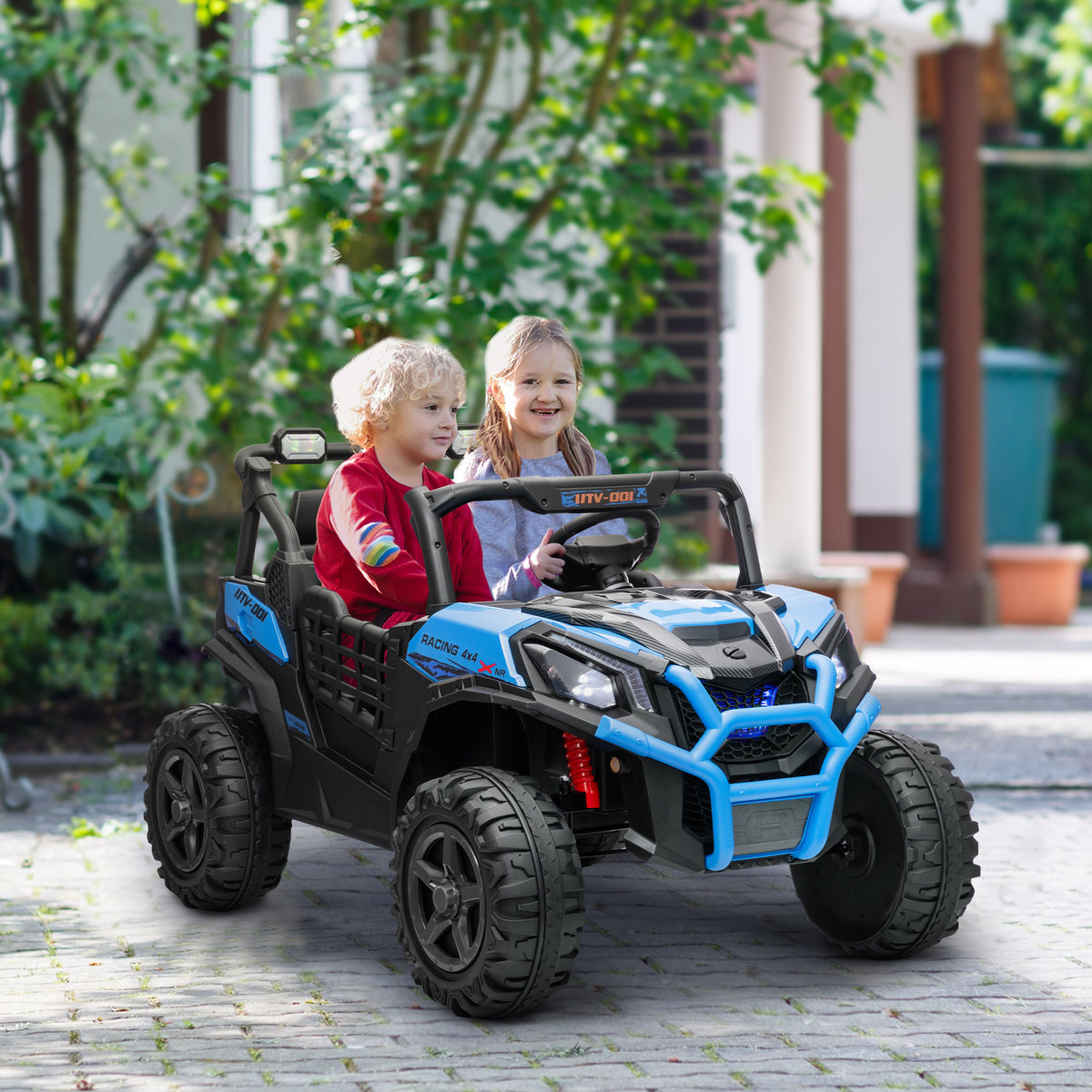 2 Seater 24V Electric Car for Kids w/ Remote Control, 3 Speed, LED Lights, Music, Horn, Spring Suspension-Toys & Games > Baby & Toddler Toys > Electric Ride-On Toys > Electric Toy Cars-DECOROLALA