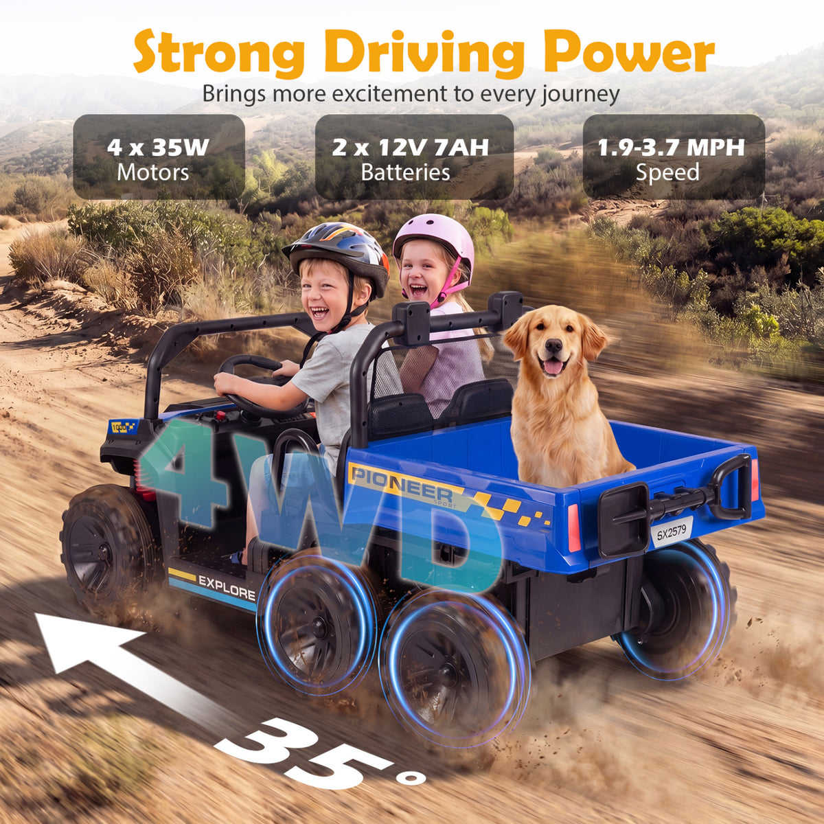 24V 2-Seater Kids Ride On Dump Truck, 4WD with Electric Dump Bed
