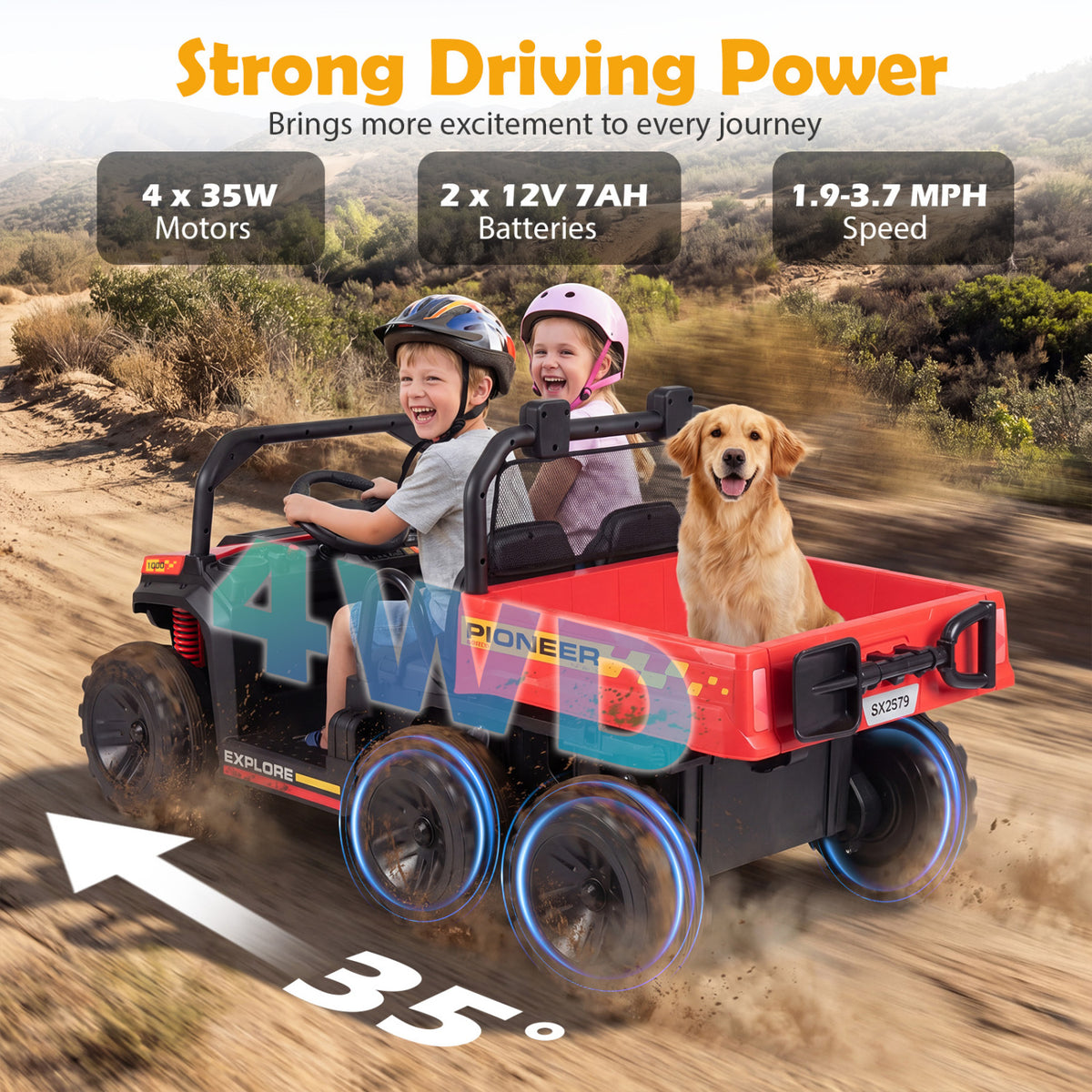 24V 2-Seater Kids Ride On Dump Truck, 4WD with Electric Dump Bed